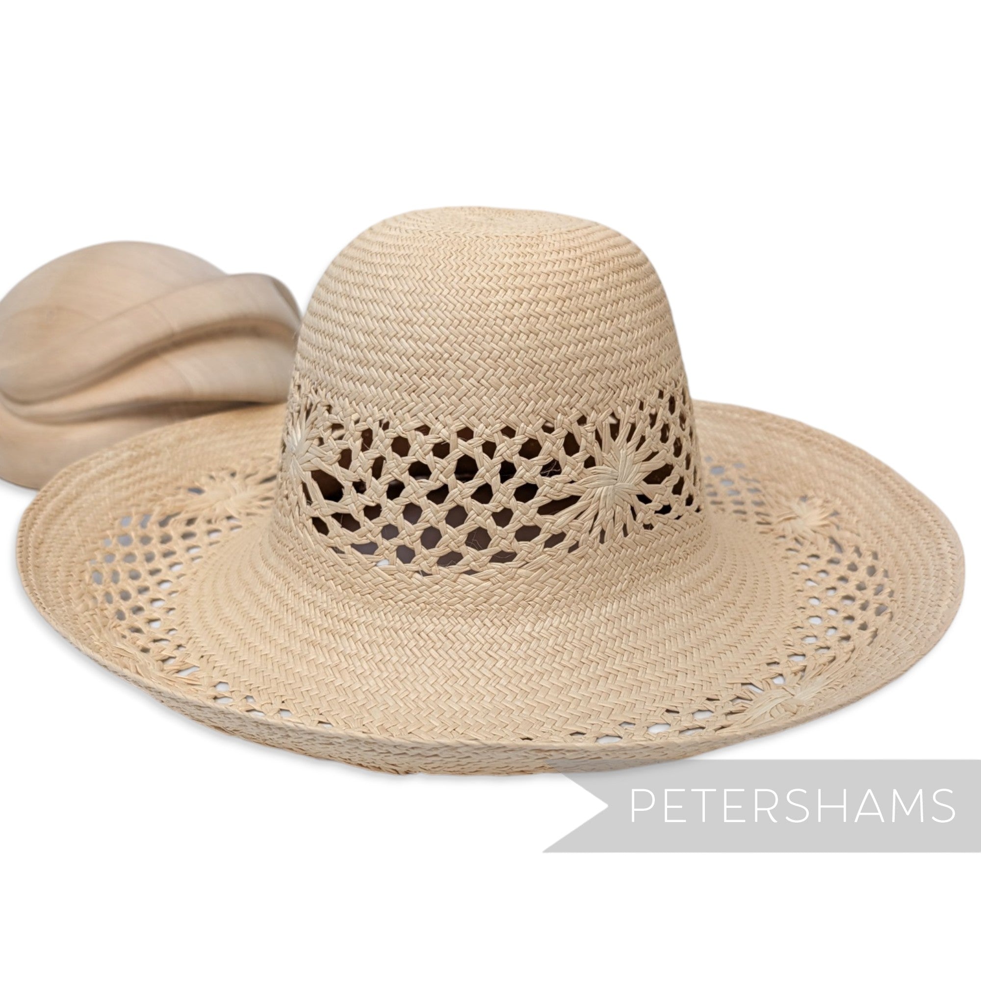 Open Weave Floral Vintage Ecuador Panama Straw Capeline Hat Body - 12"