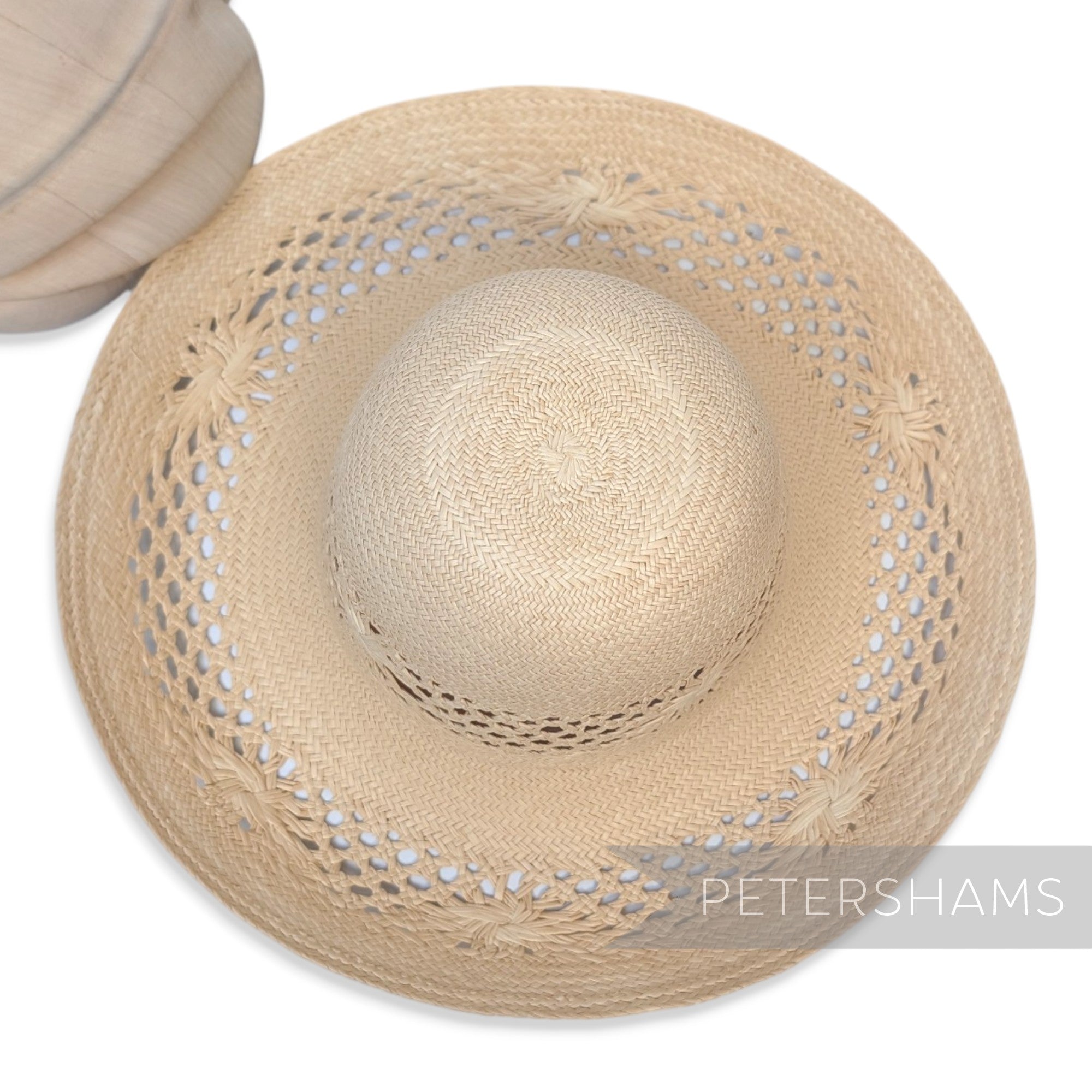 Open Weave Floral Vintage Ecuador Panama Straw Capeline Hat Body - 12"