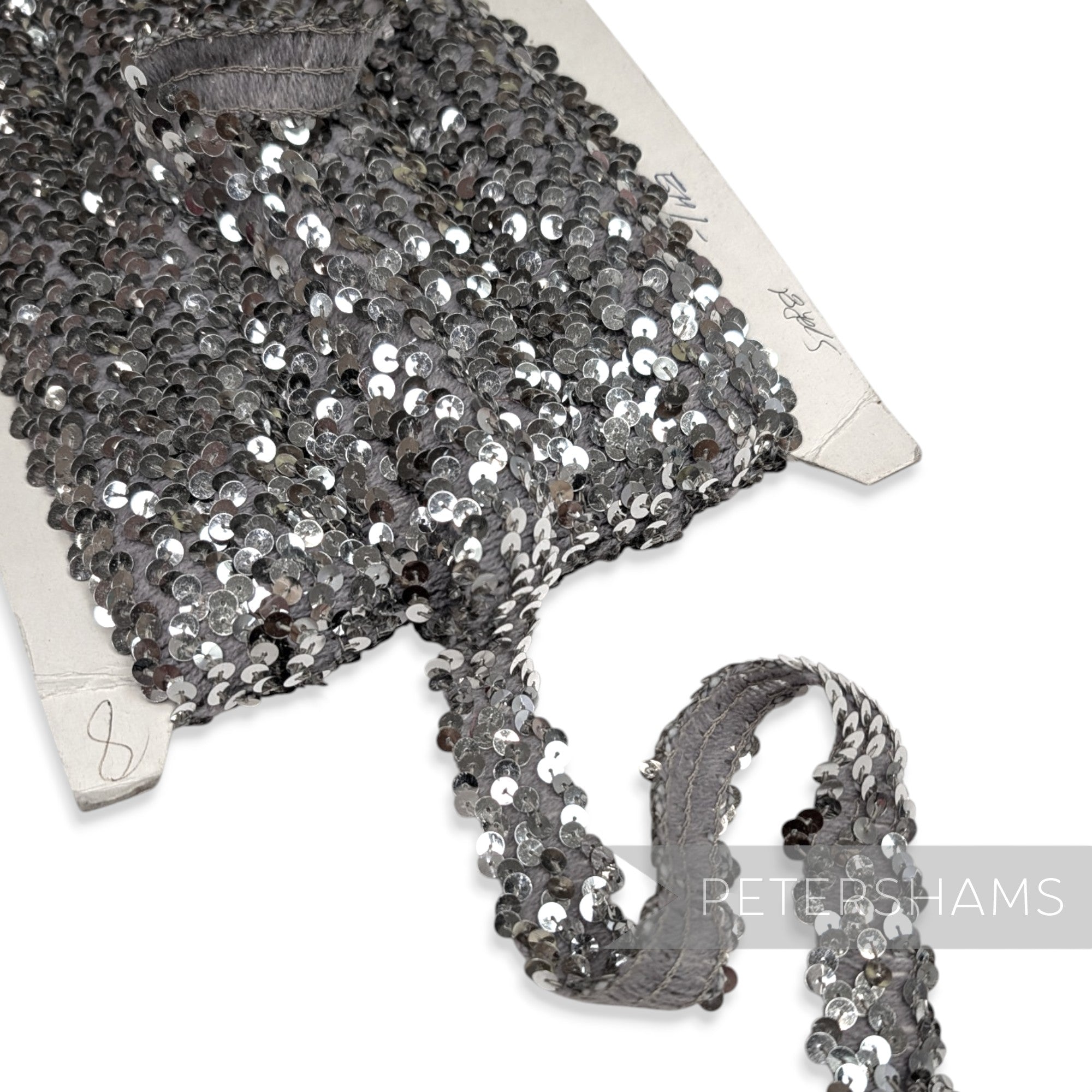 *Sale* Whole Roll Vintage Silver Elasticated Sequin Trim 25mm Wide