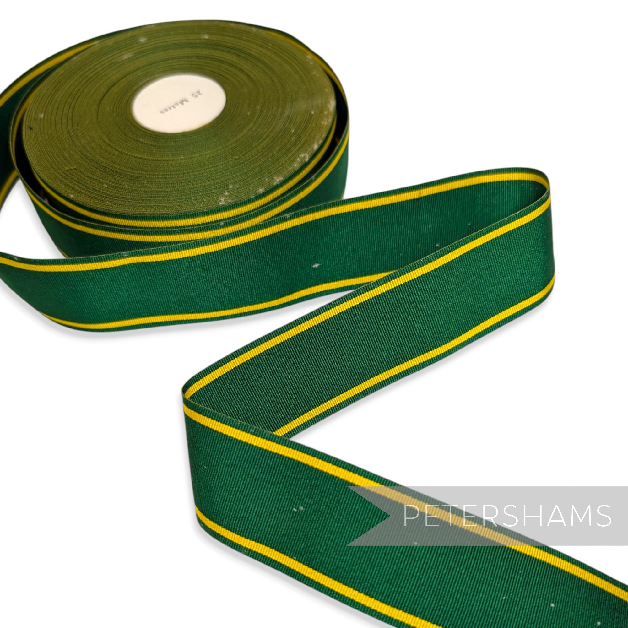 *Sale* IMPERFECT 36mm Green & Yellow Stripe Grosgrain - 25m Roll