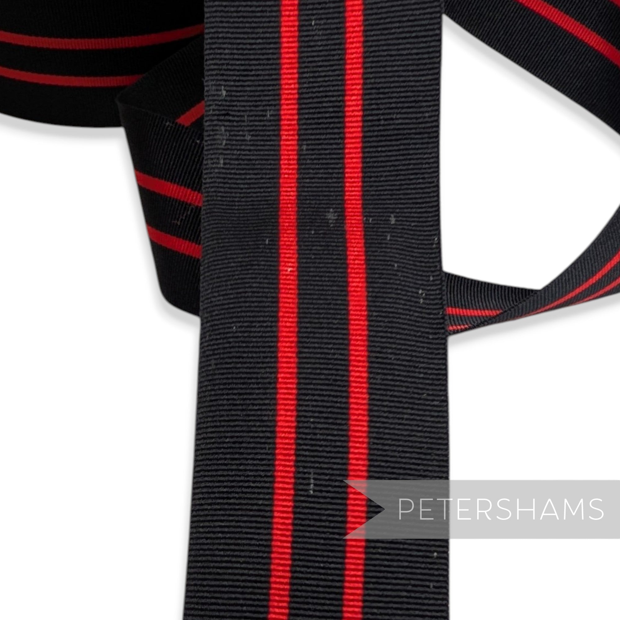 *Sale* IMPERFECT 37mm Black & Red Stripe Grosgrain - 25m Roll