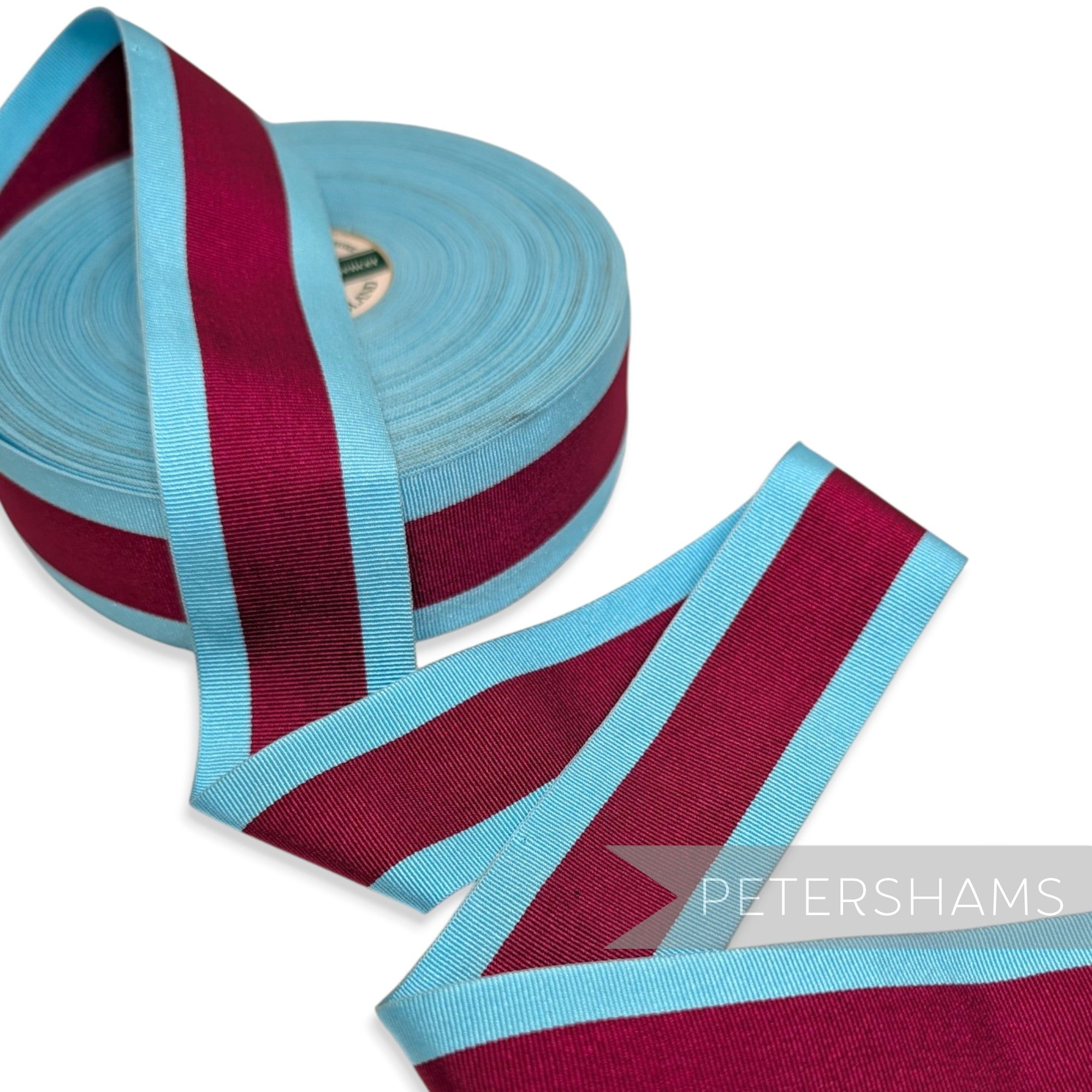 *Sale* IMPERFECT 36mm Turquoise & Cerise Stripe Grosgrain - 25m Roll