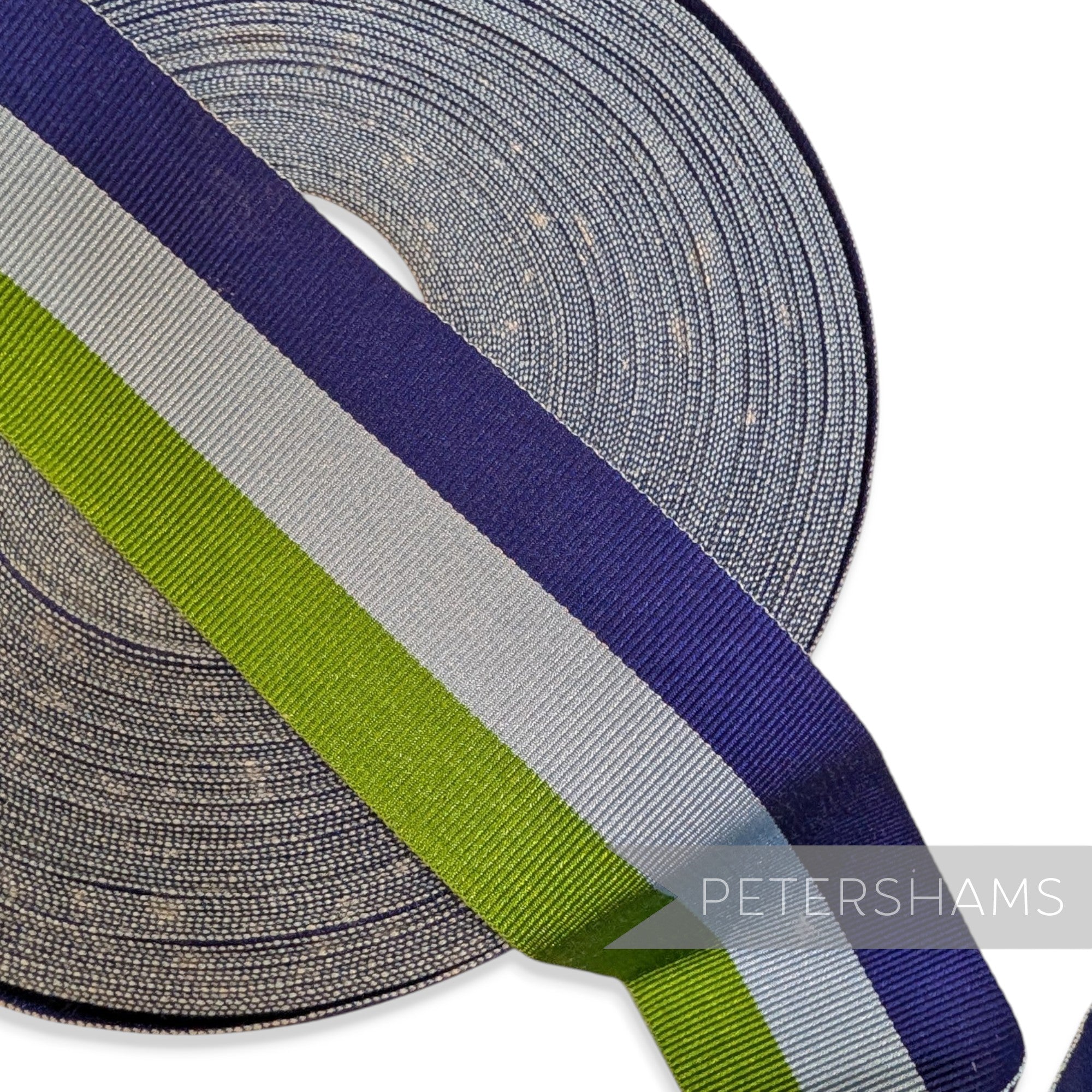 *Sale* IMPERFECT 36mm Blue & Green Stripe Grosgrain - 25m Roll
