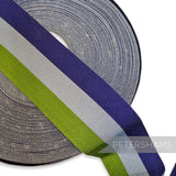 *Sale* IMPERFECT 36mm Blue & Green Stripe Grosgrain - 25m Roll