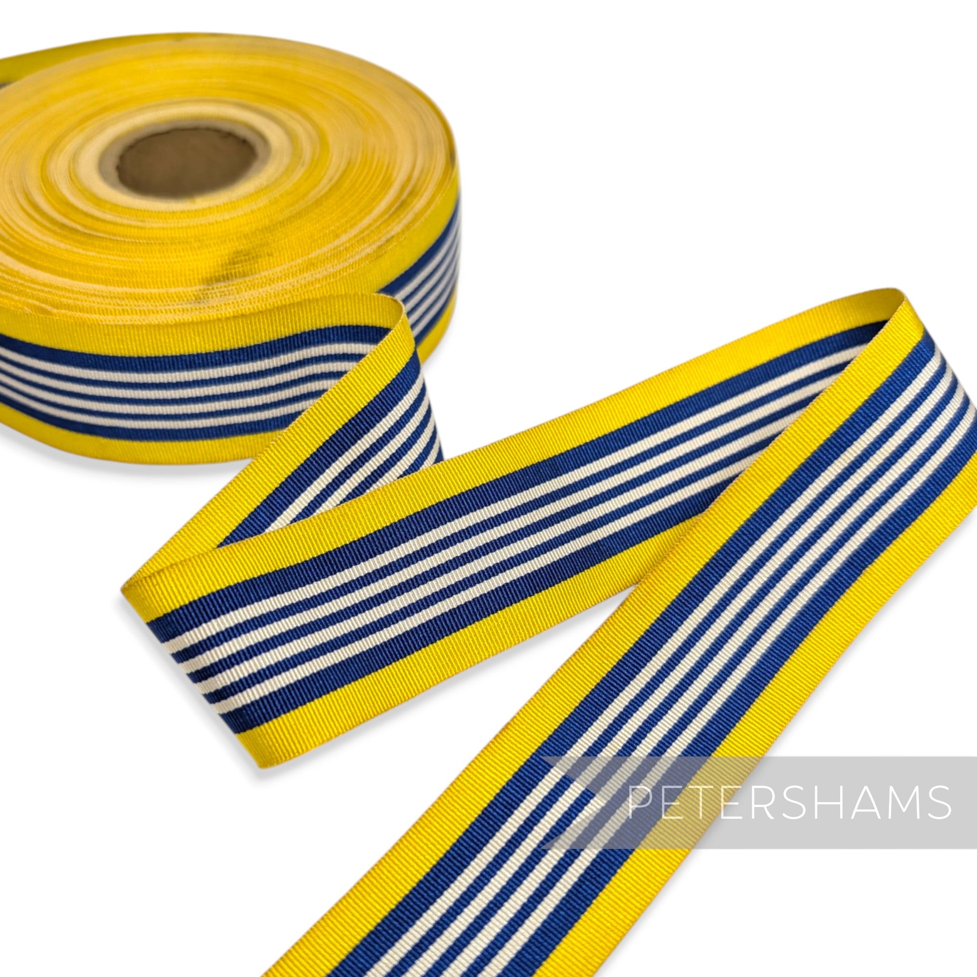 *Sale* IMPERFECT 34mm Yellow & Blue Stripe Grosgrain - Approx. 25m Roll