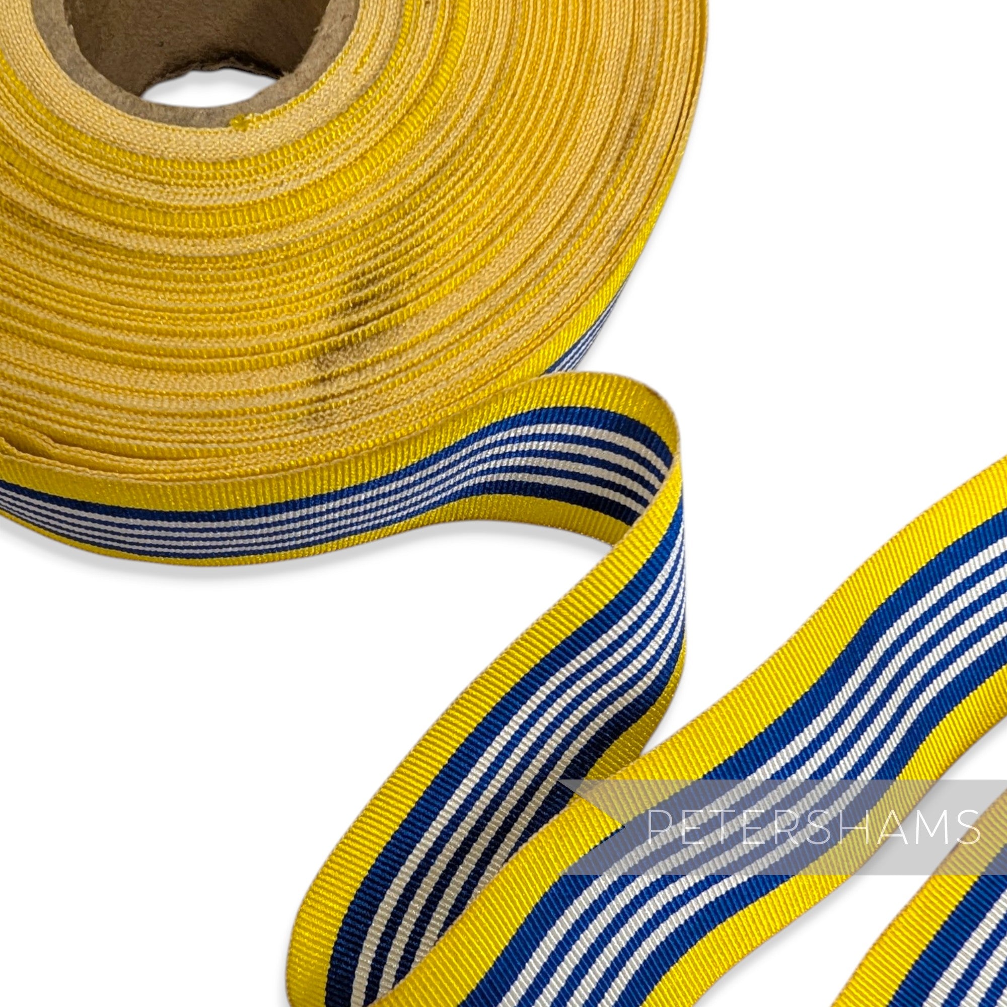 *Sale* IMPERFECT 34mm Yellow & Blue Stripe Grosgrain - Approx. 25m Roll