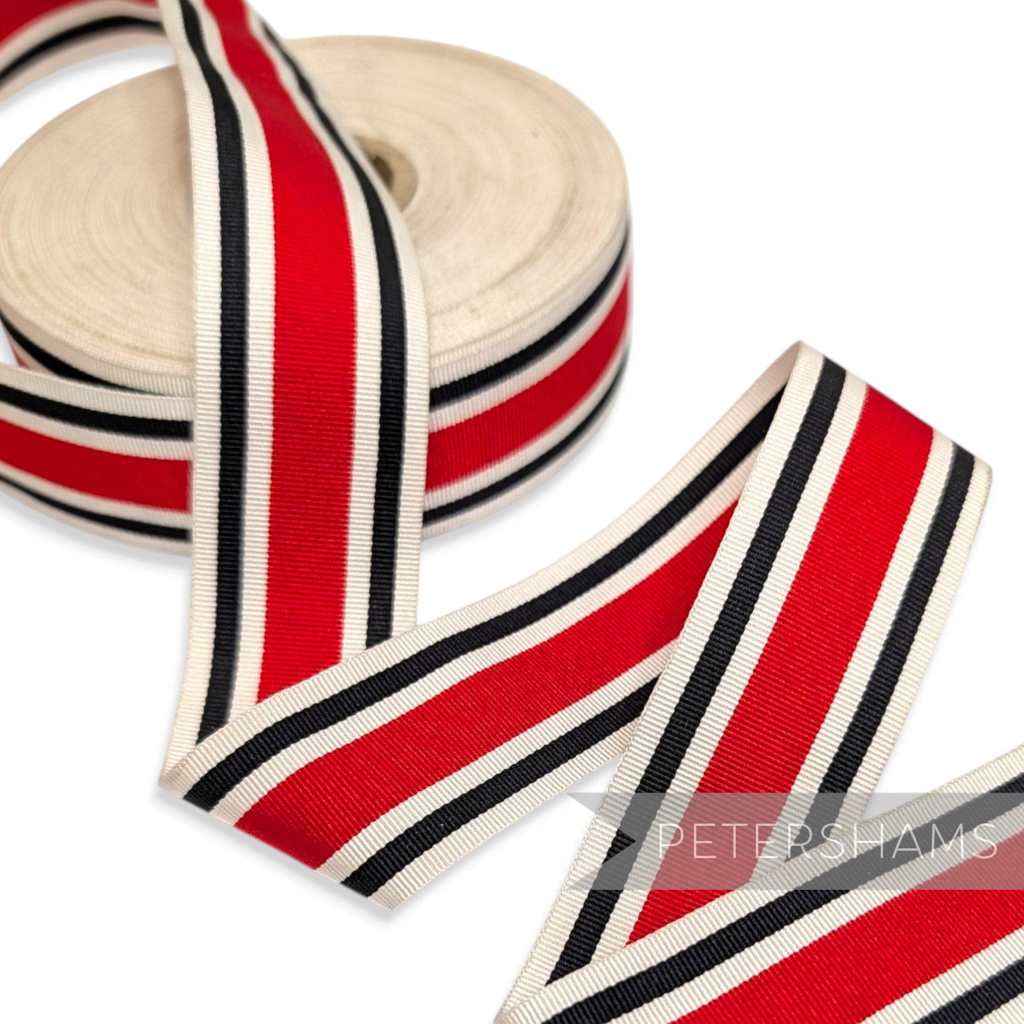 *Sale* IMPERFECT 33mm Red & Black Stripe Grosgrain - Approx. 20m Roll