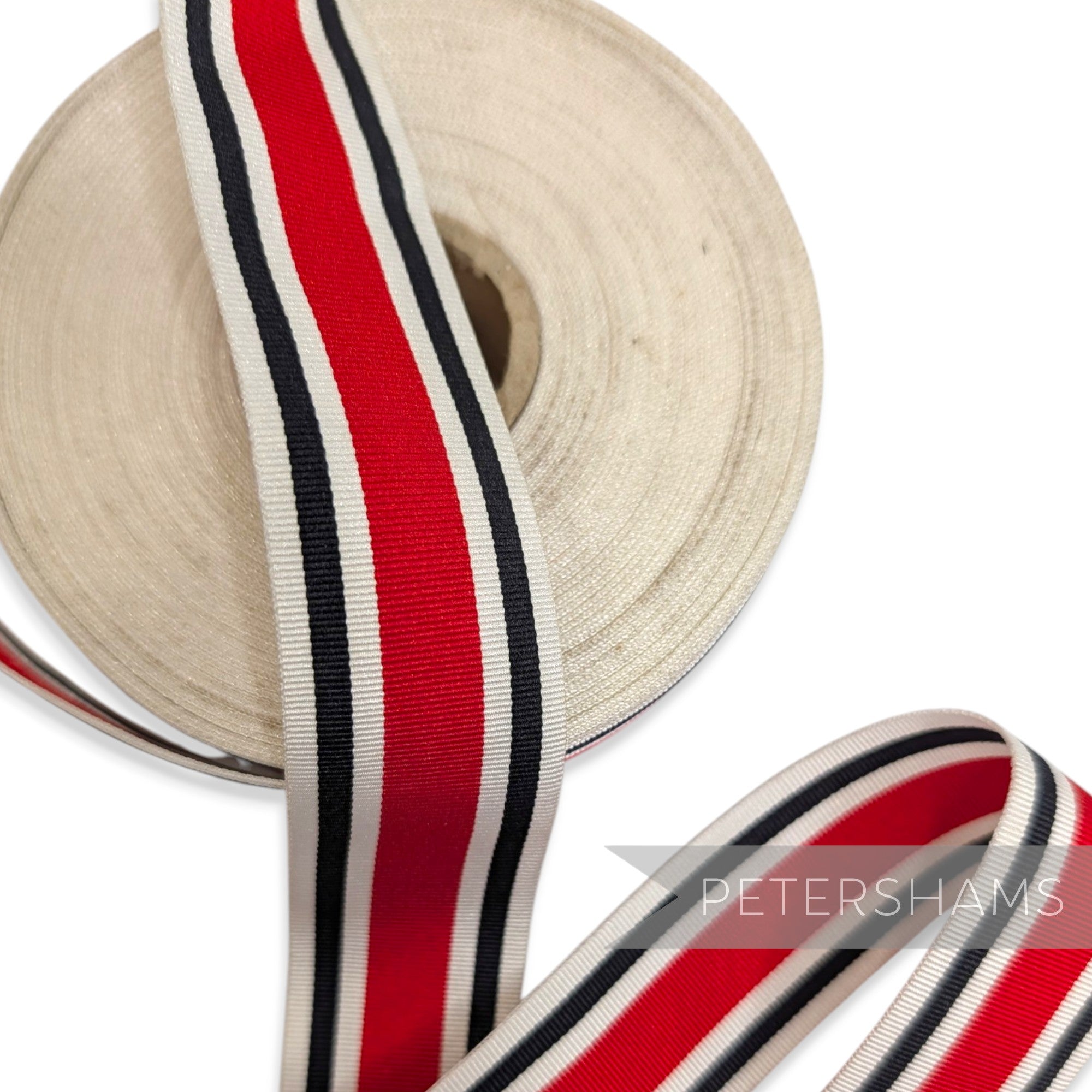 *Sale* IMPERFECT 33mm Red & Black Stripe Grosgrain - Approx. 20m Roll