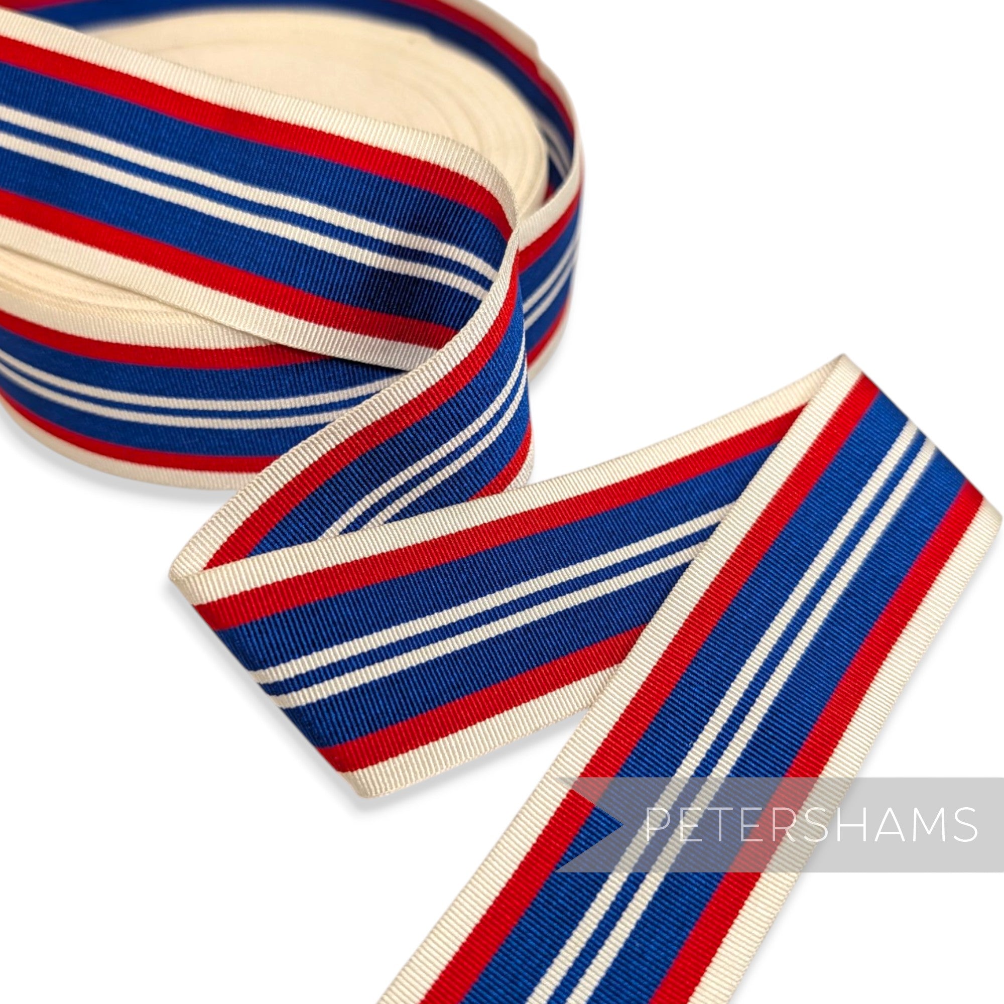 *Sale* IMPERFECT 35mm Red White & Blue Stripe Grosgrain - Approx. 15m Roll