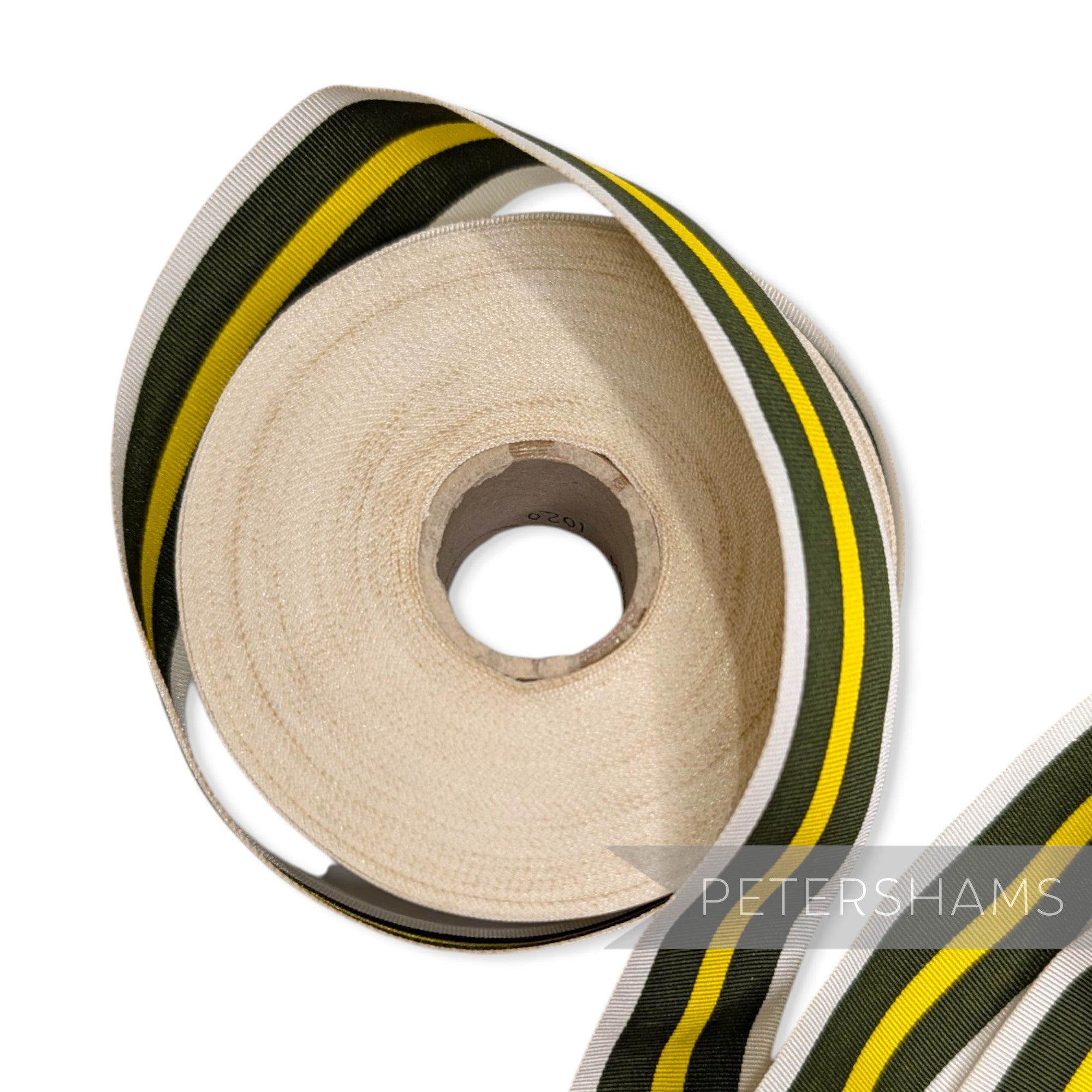 *Sale* IMPERFECT 37mm Olive & Yellow Stripe Grosgrain - 20m Roll
