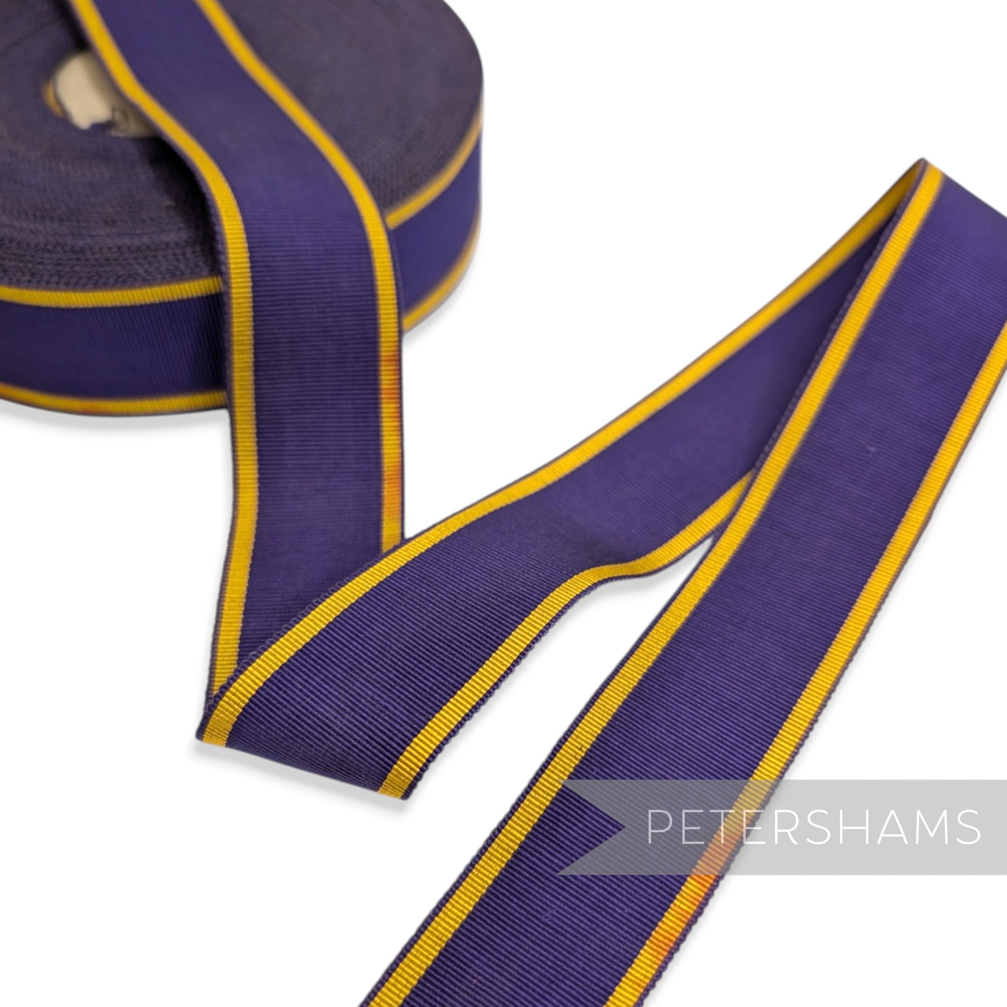 *Sale* IMPERFECT 28mm Purple & Yellow Stripe Grosgrain - 25m Roll