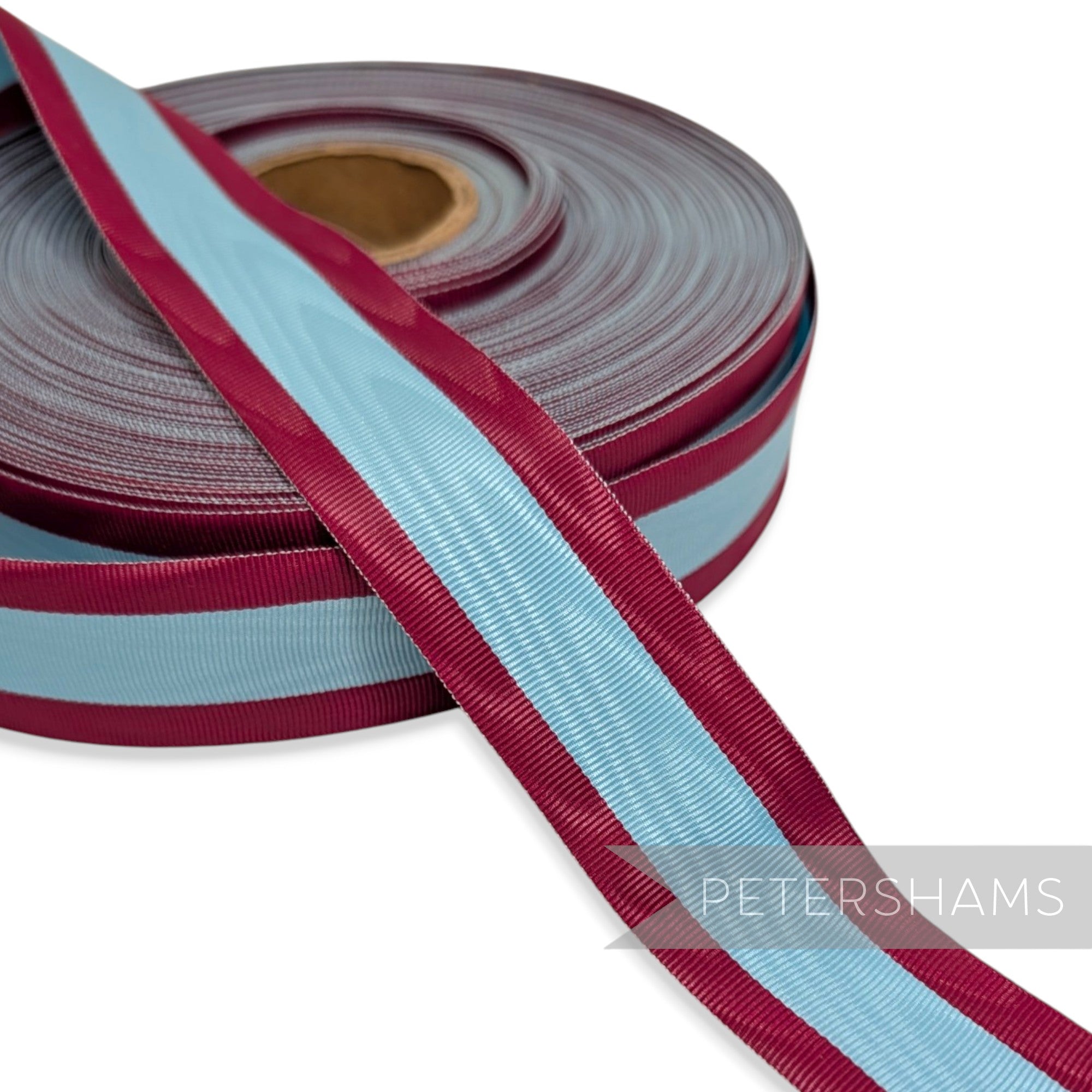 *Sale* 30mm Cerise & Light Turquoise Stripe Moire Grosgrain - 50m Roll