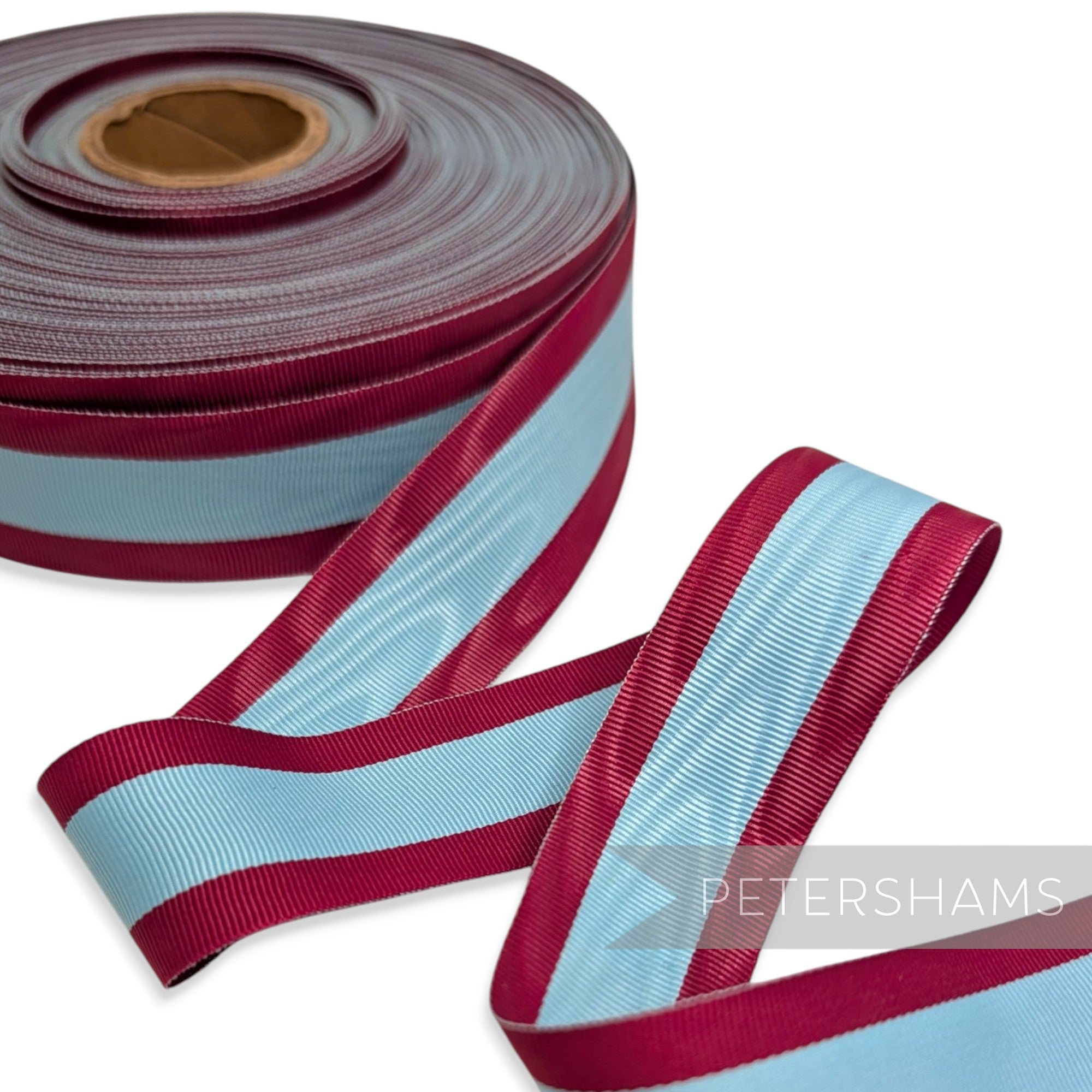 *Sale* 30mm Cerise & Light Turquoise Stripe Moire Grosgrain - 50m Roll