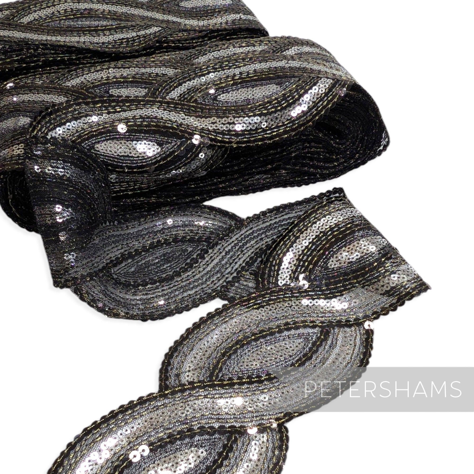 *Sale* BULK Sheer Black and Silver Sequin Mesh Trim - 27m