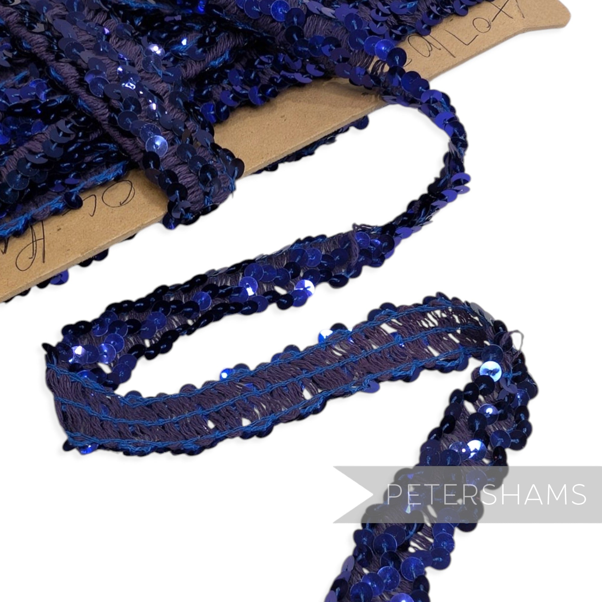 *Sale* Whole Roll Vintage Blue Elasticated Sequin Trim 30mm Wide