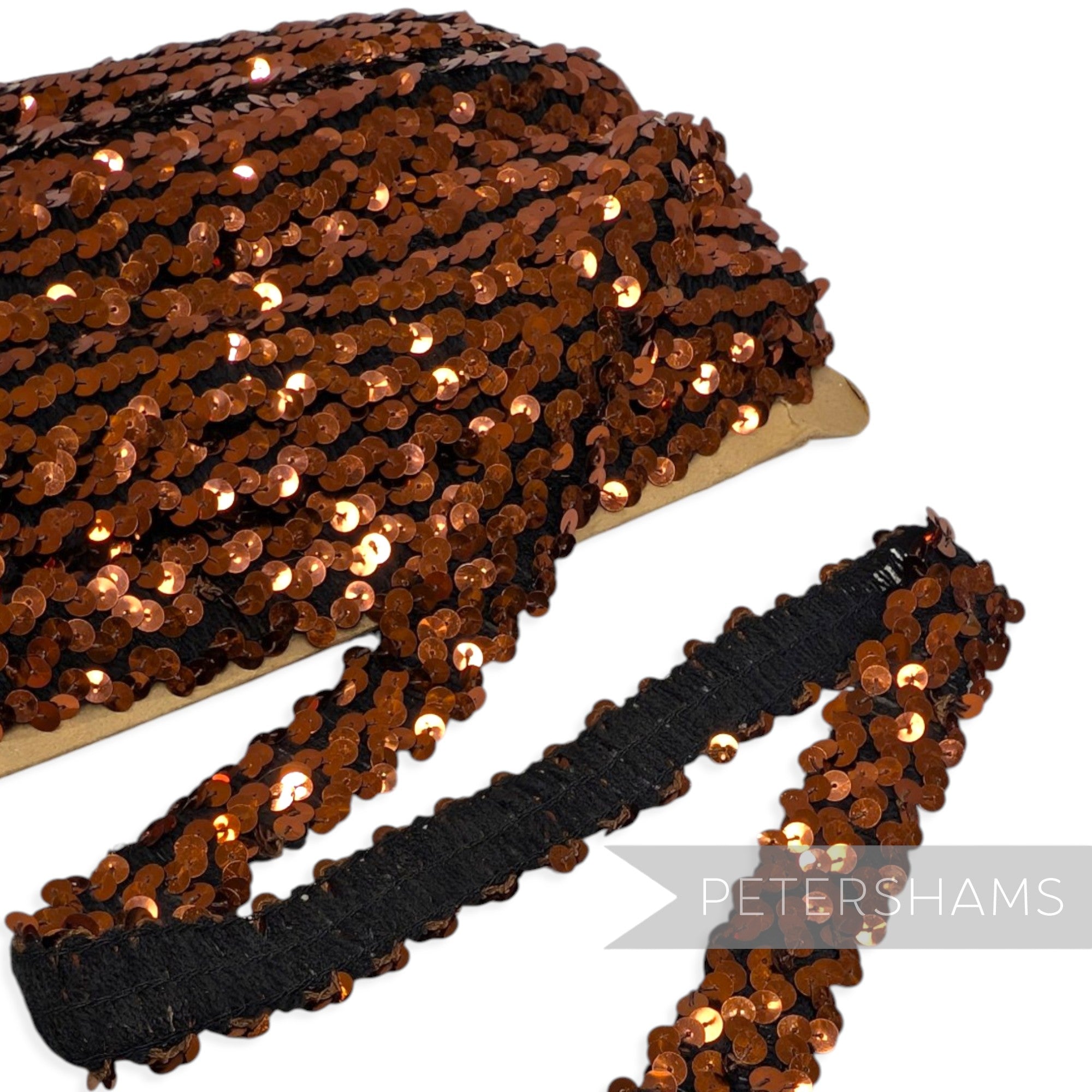 *Sale* Whole Roll Vintage Copper Elasticated Sequin Trim 30mm Wide