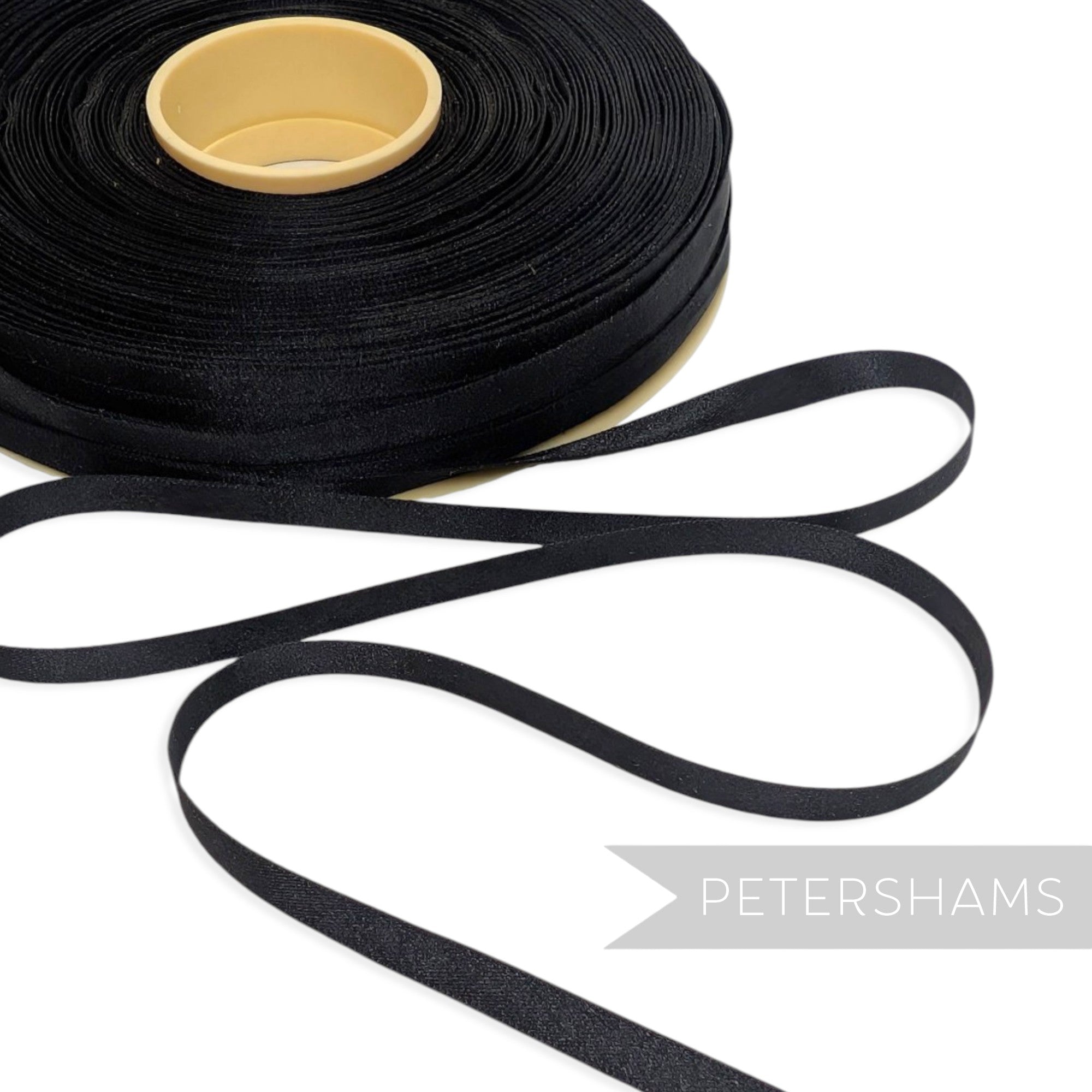 *Sale* WHOLE ROLL 7mm Black Satin Ribbon - Approx. 100m