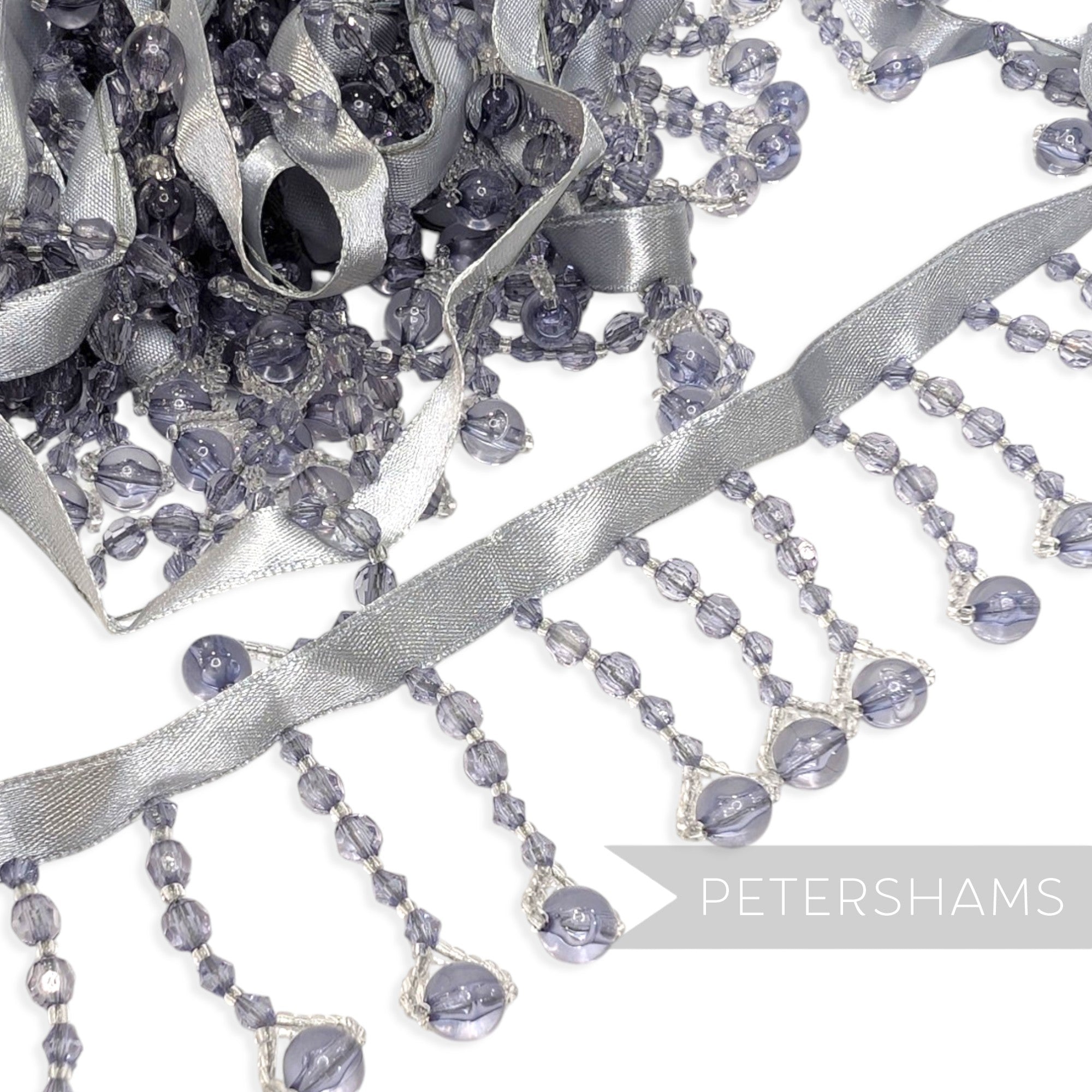 *Sale* ONE-OFF Grey Long Beaded Fringe Trim - 2.9m