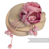 'Athena' Silk & Velvet Triple Bloom with Mini Dangling Blossoms Millinery Flower