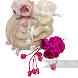 'Athena' Silk & Velvet Triple Bloom with Mini Dangling Blossoms Millinery Flower