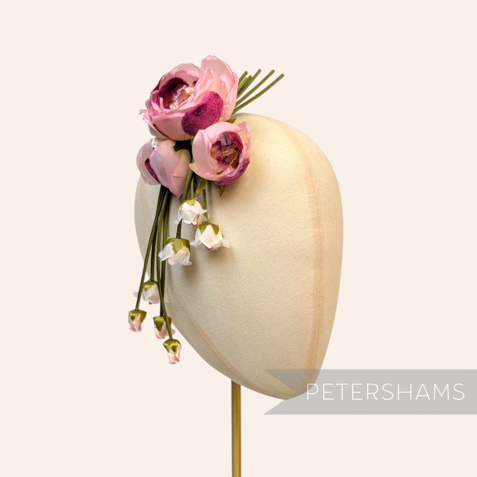 'Athena' Silk & Velvet Triple Bloom with Mini Dangling Blossoms Millinery Flower
