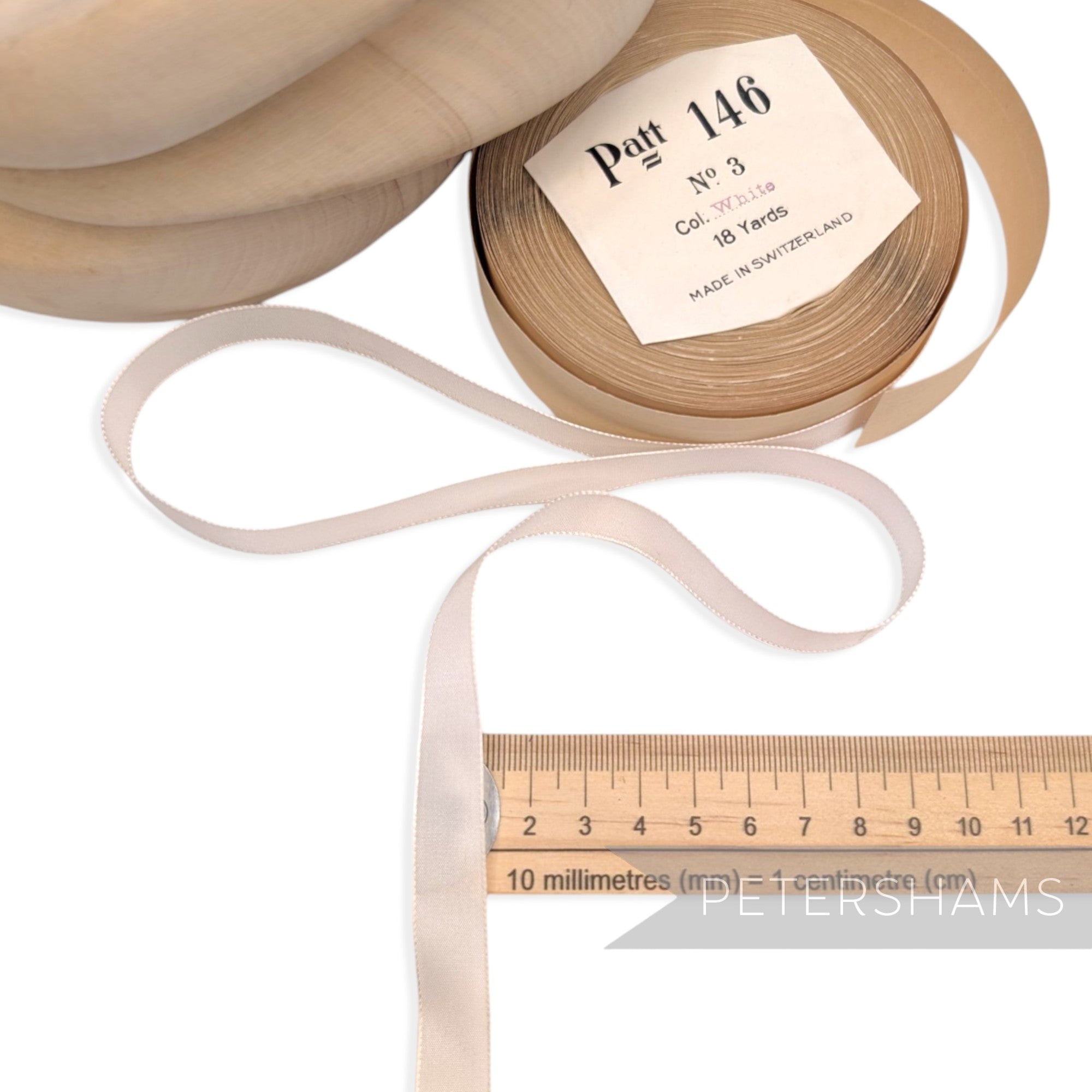 14mm No.3 "Patt 146" Vintage Swiss Taffeta Ribbon - 16m Roll