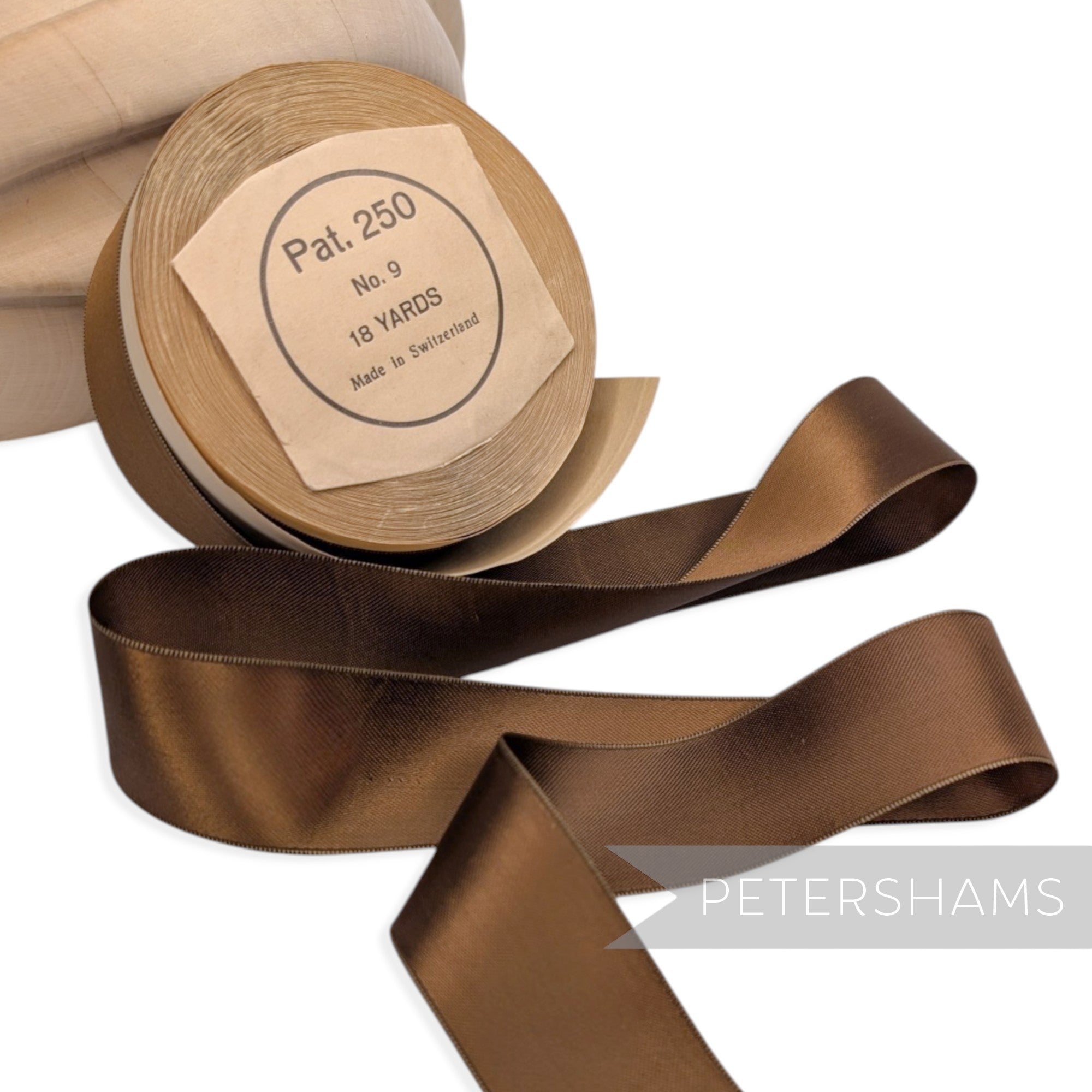 35mm No.9 "Pat. 250" Vintage Swiss Satin Ribbon - 16m Roll