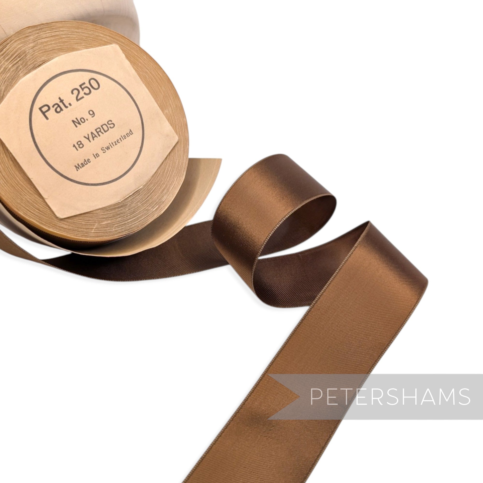 35mm No.9 "Pat. 250" Vintage Swiss Satin Ribbon - 16m Roll