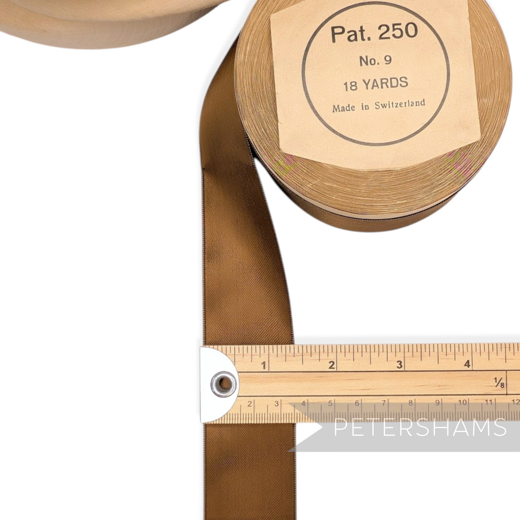 35mm No.9 "Pat. 250" Vintage Swiss Satin Ribbon - 16m Roll
