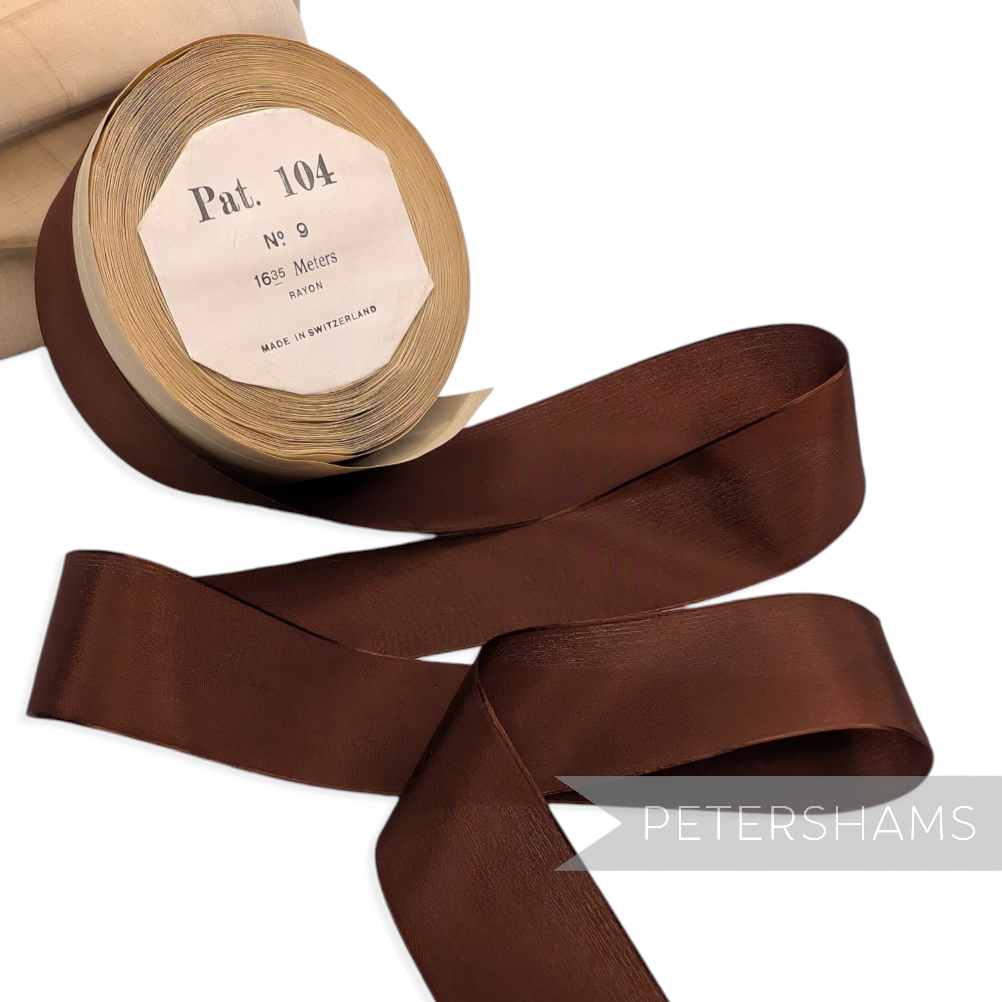 38mm No.9 "Pat.104" Vintage Swiss Rayon Taffeta Ribbon - 16m Roll