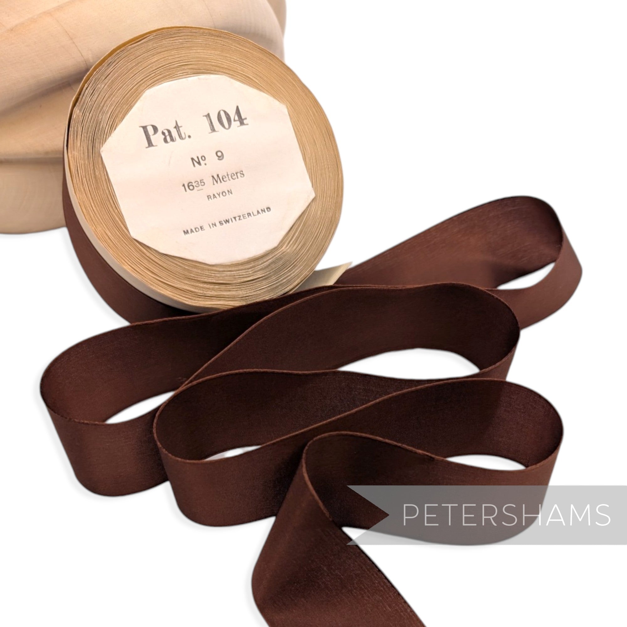 38mm No.9 "Pat.104" Vintage Swiss Rayon Taffeta Ribbon - 16m Roll