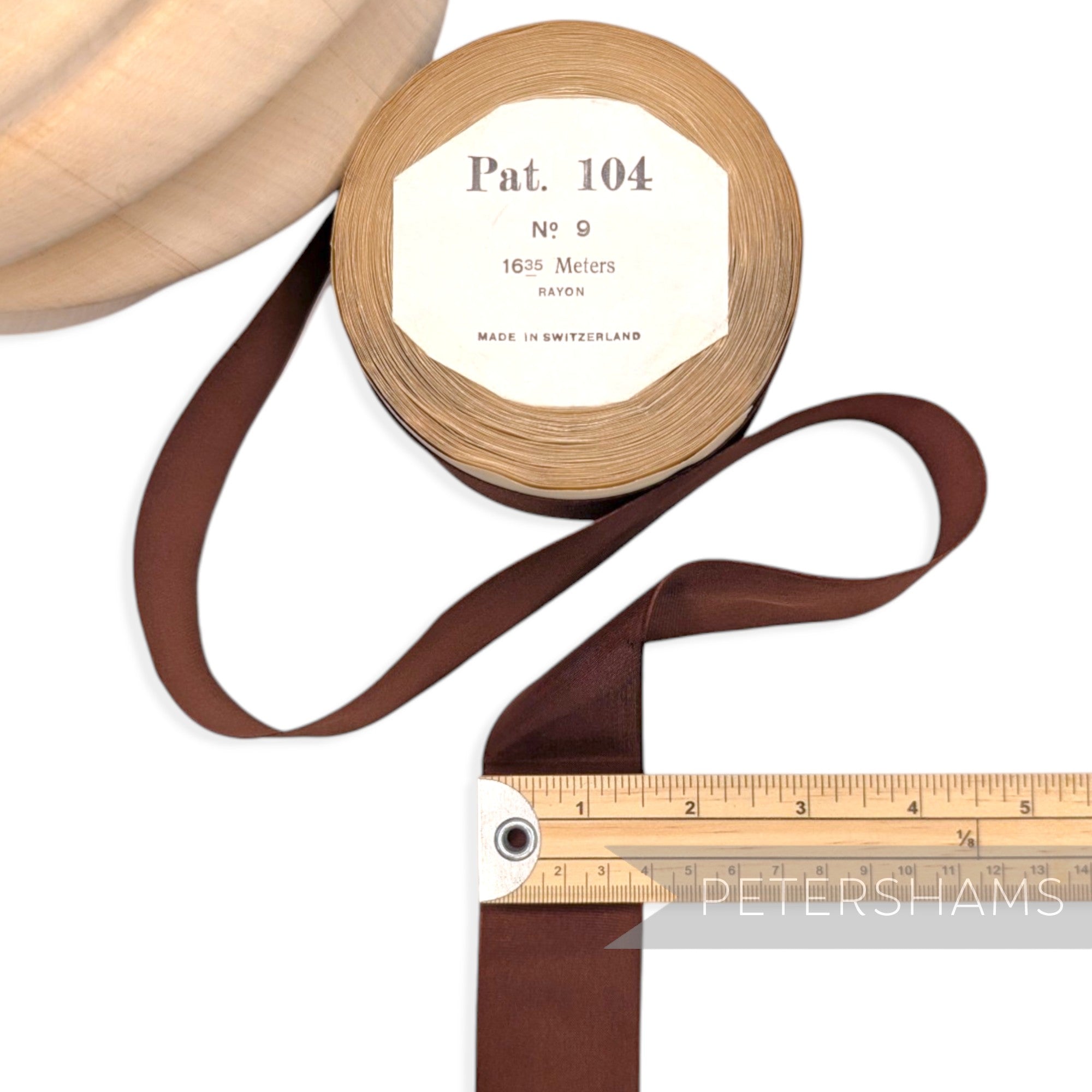 38mm No.9 "Pat.104" Vintage Swiss Rayon Taffeta Ribbon - 16m Roll