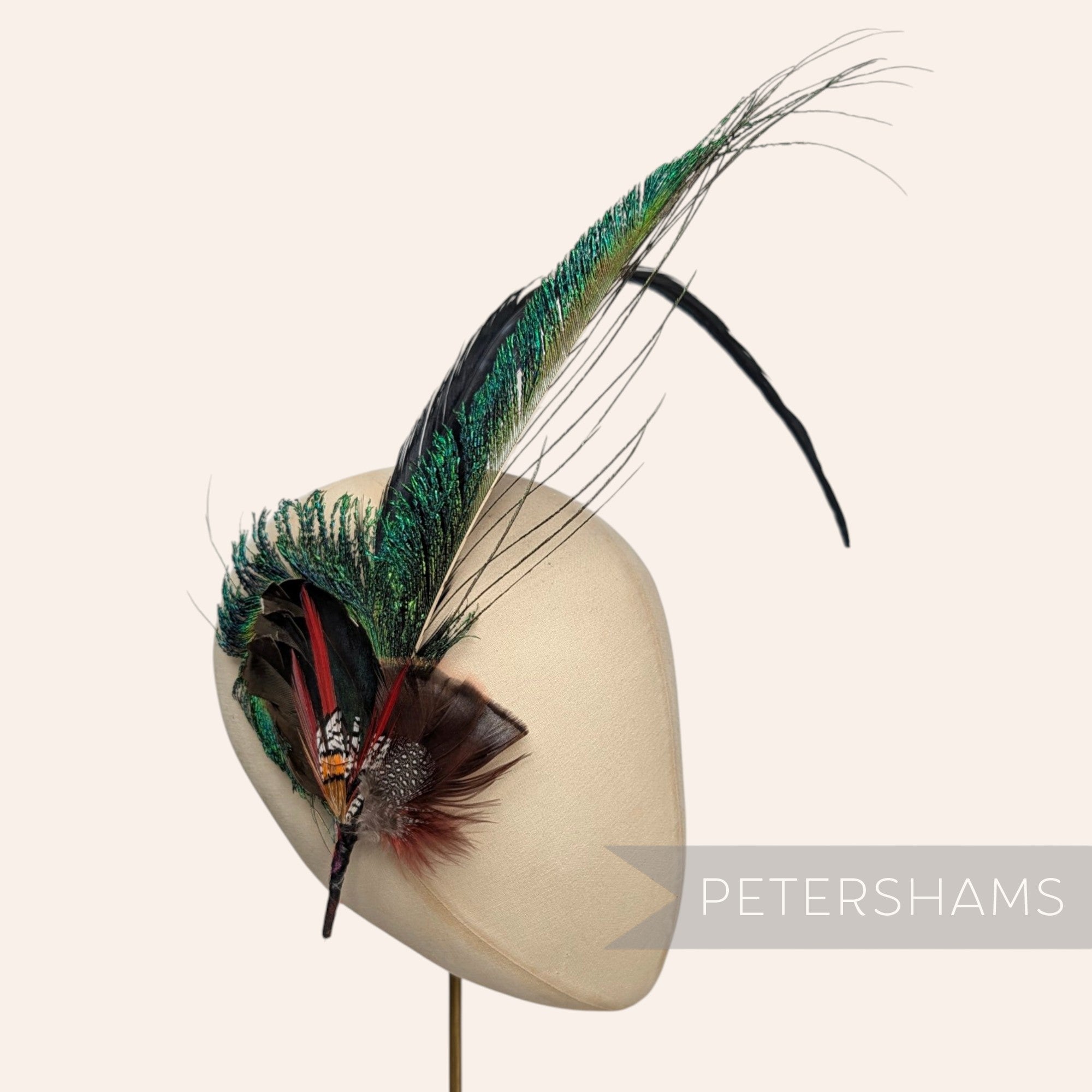 'Terrance' Large Peacock & Pheasant Feather Hat Mount