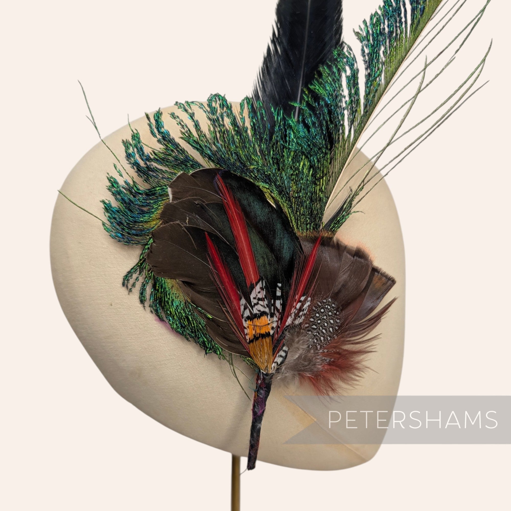 'Terrance' Large Peacock & Pheasant Feather Hat Mount