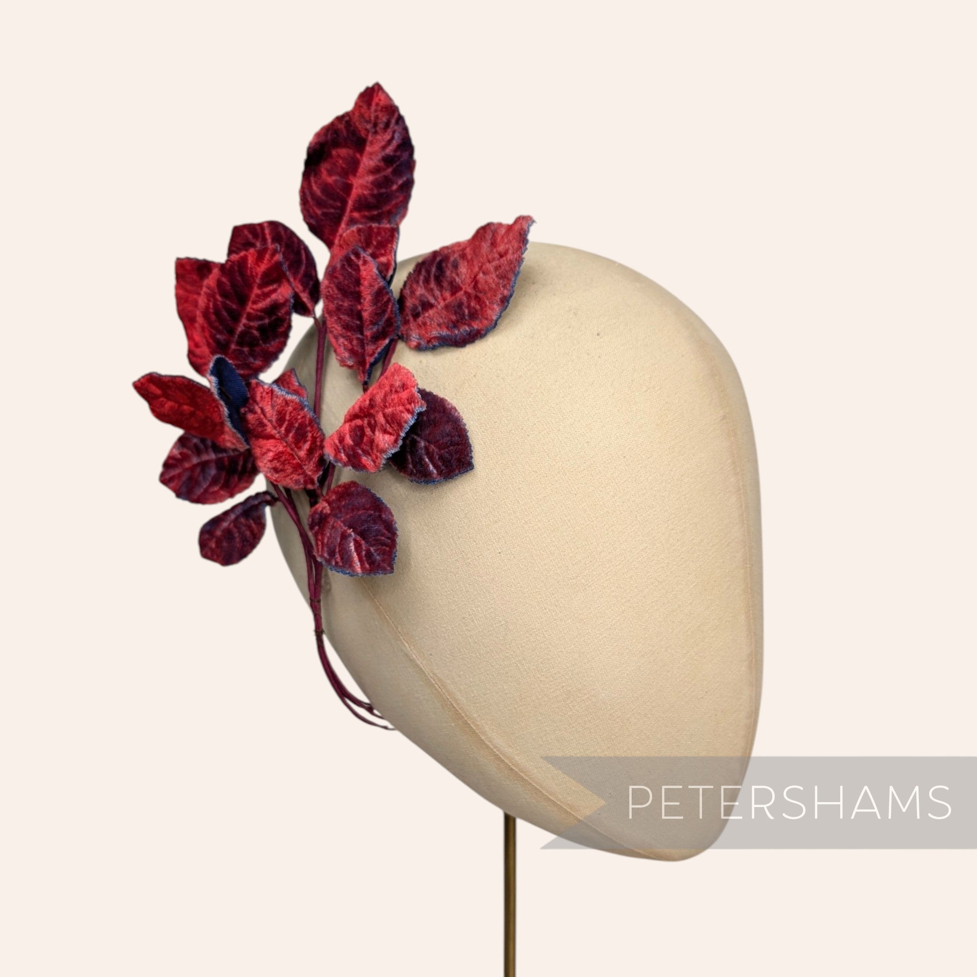 'Bilbo' Vintage 1950/60's Red & Blue Trippy Velvet Wired Millinery Leaf Spray