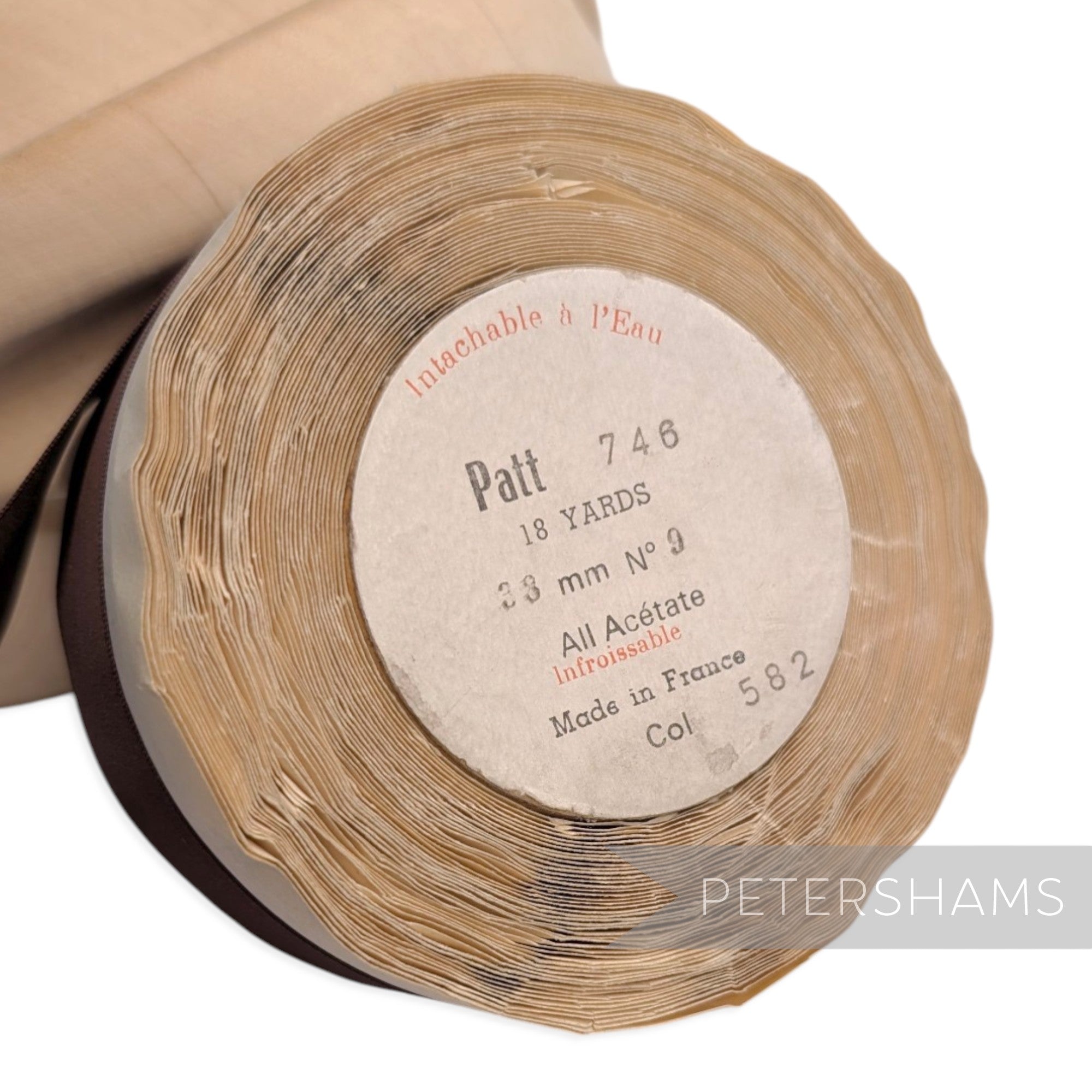 37mm No.9 "Patt 746" Vintage French Double-Sided Satin Ribbon - Approx. 16m Roll