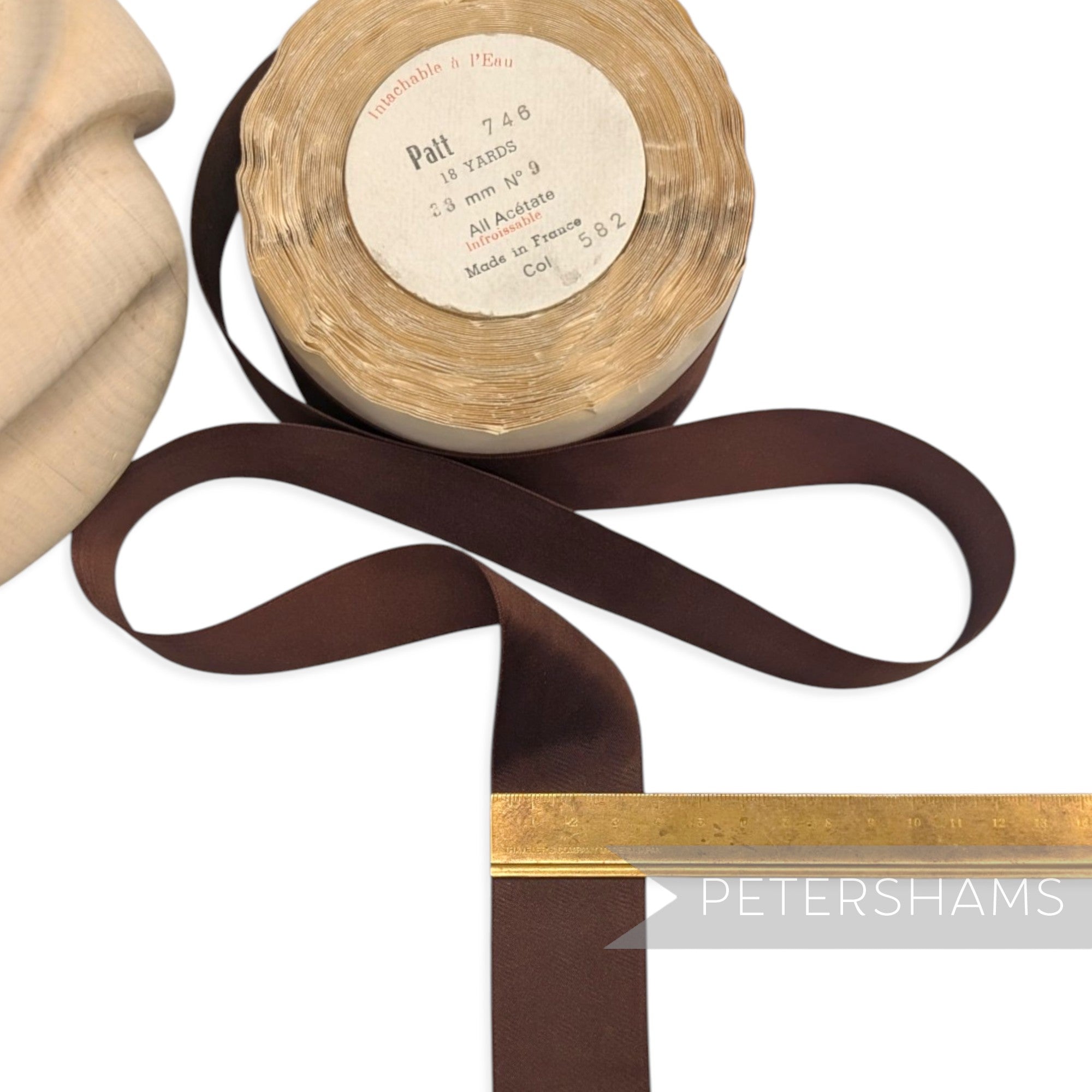 37mm No.9 "Patt 746" Vintage French Double-Sided Satin Ribbon - Approx. 16m Roll