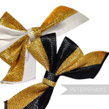 Petershams Millinery Supplies ivory and gold metallic polybraid bow hat trim with glossy textured finish