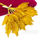 'Carol' Vintage 1950/60's Japanese Gold Lamé Holly Leaf Stems - 12 Stems