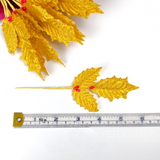 'Carol' Vintage 1950/60's Japanese Gold Lamé Holly Leaf Stems - 12 Stems