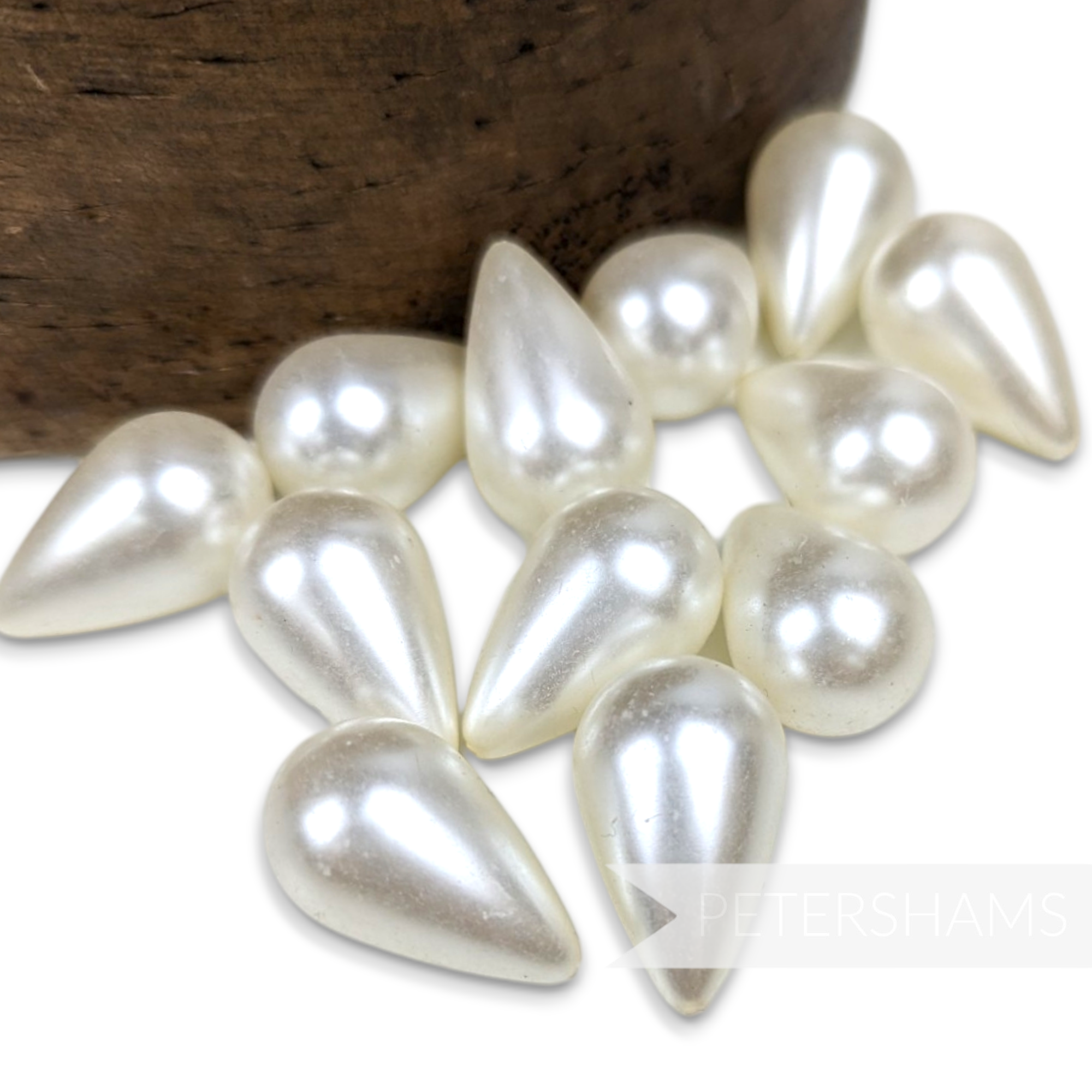 25x16mm Ivory Vintage Acrylic 1 Hole Faux Teardrop Pearls