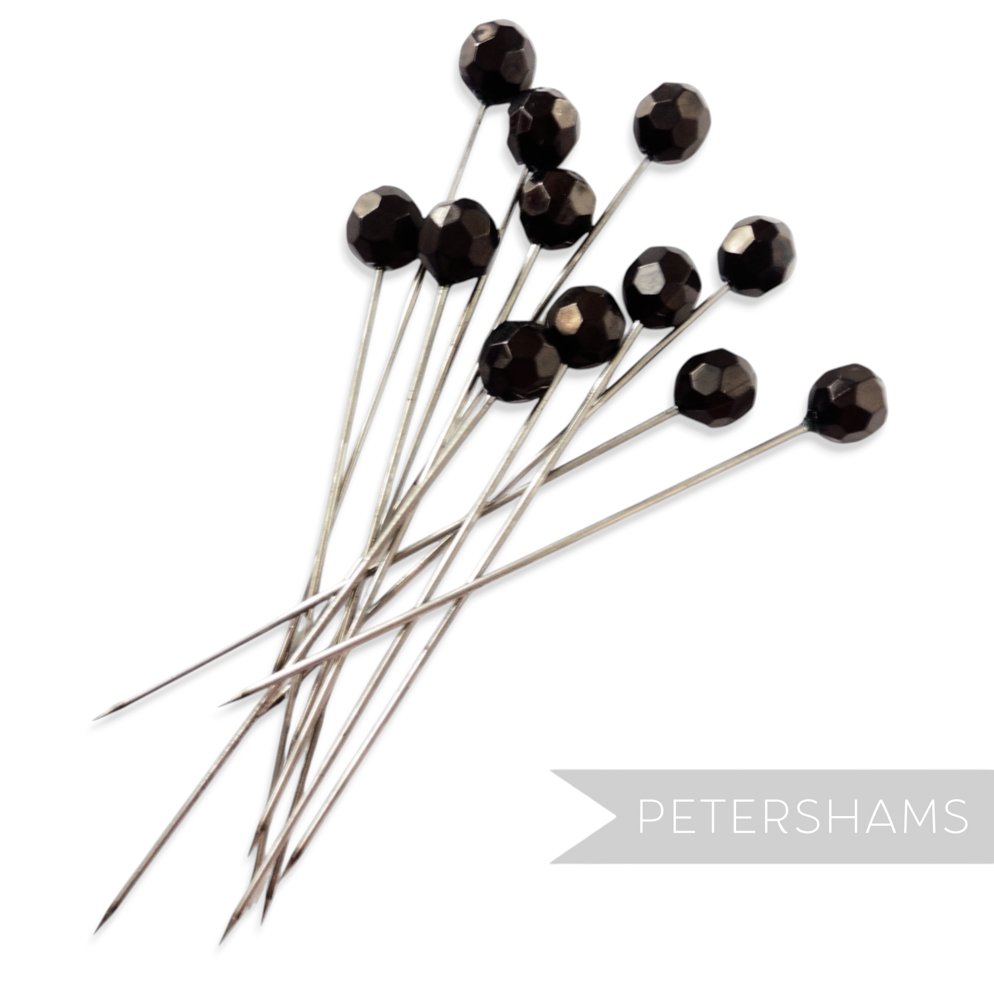 Set of 12 Extra Long 9cm (3.5 inch) Style Beaded Millinery Hat Pins - Black