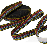 13mm Woven Red, Yellow and Blue on Black Ribbon Trim - 1m