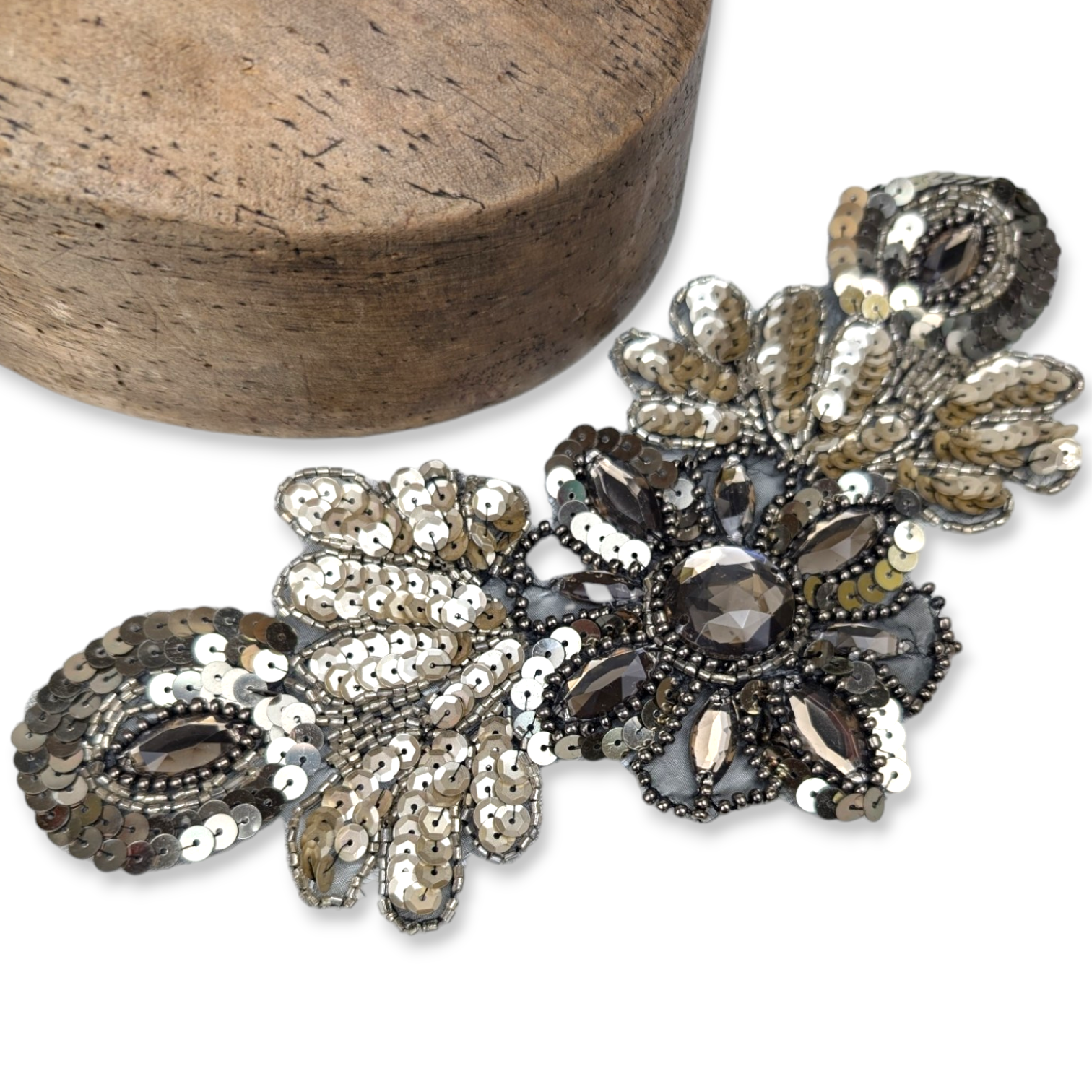 Large Antique Gold Sequin, Bead and Gemstone Motif