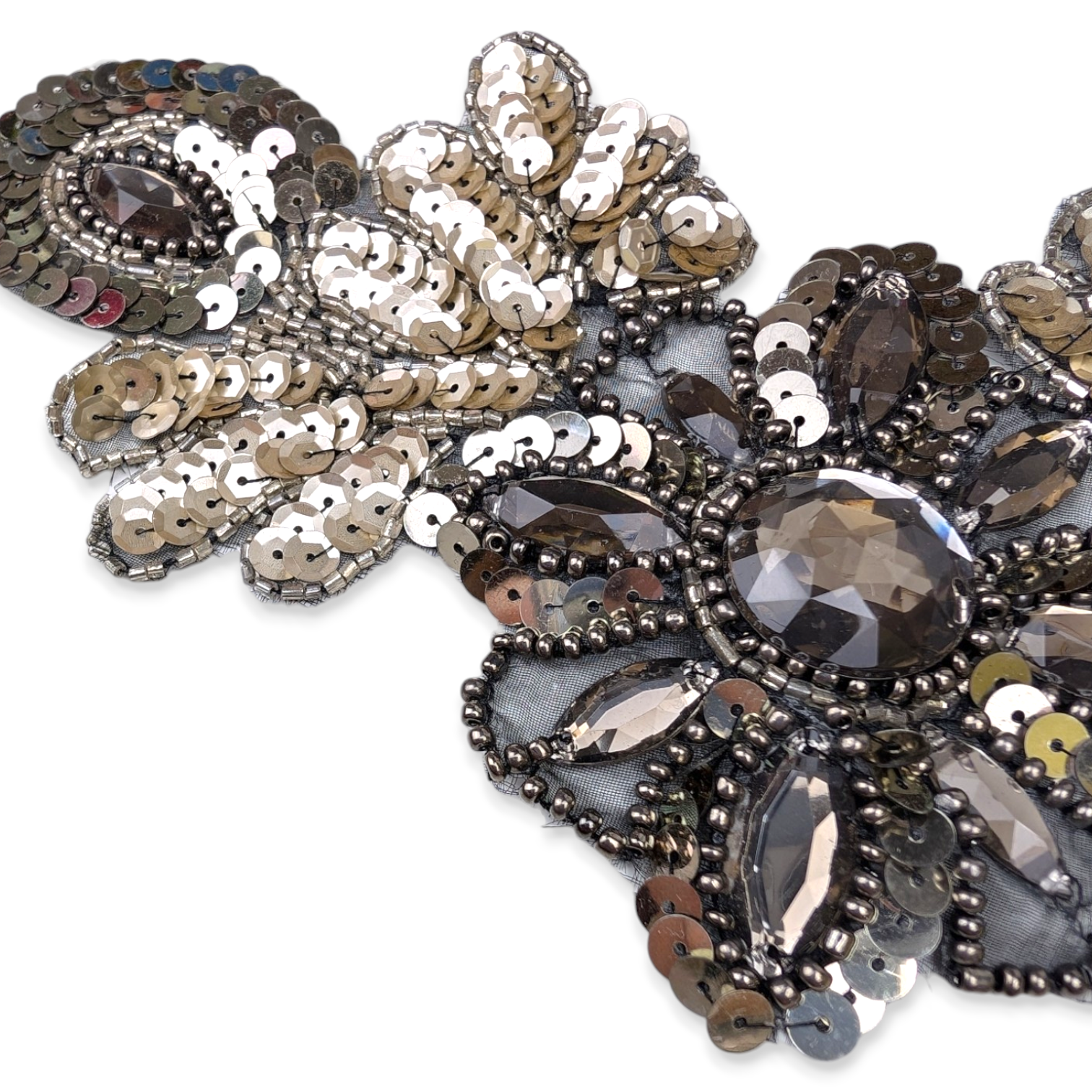 Large Antique Gold Sequin, Bead and Gemstone Motif