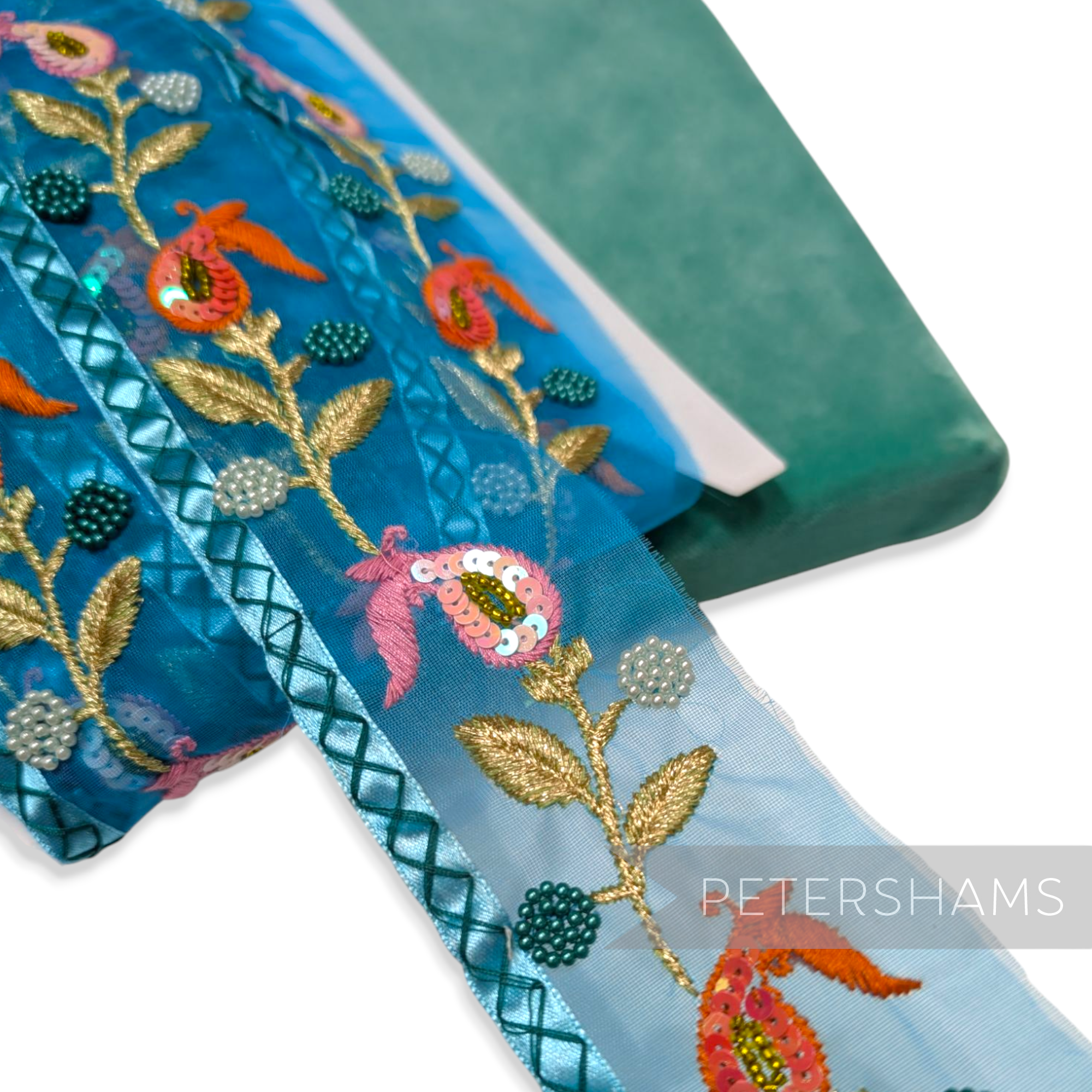 Heavily Embellished Whimsical Floral Organza Trim - 1m