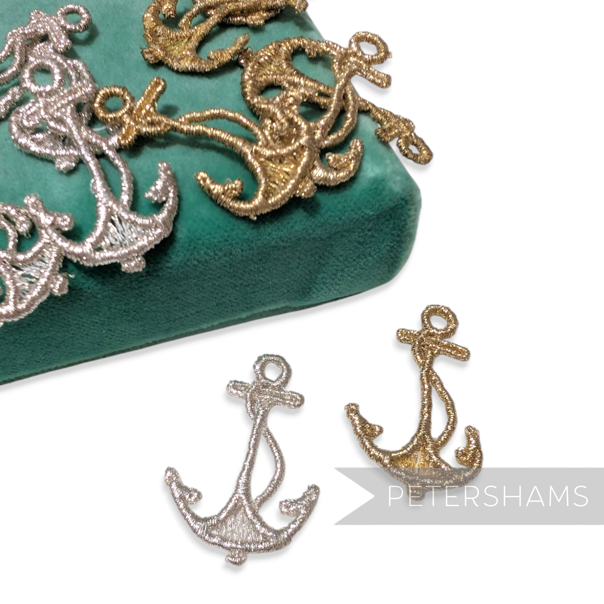 Vintage 1950s Metallic Thread Swiss Made Anchor Motifs - Pack of 5