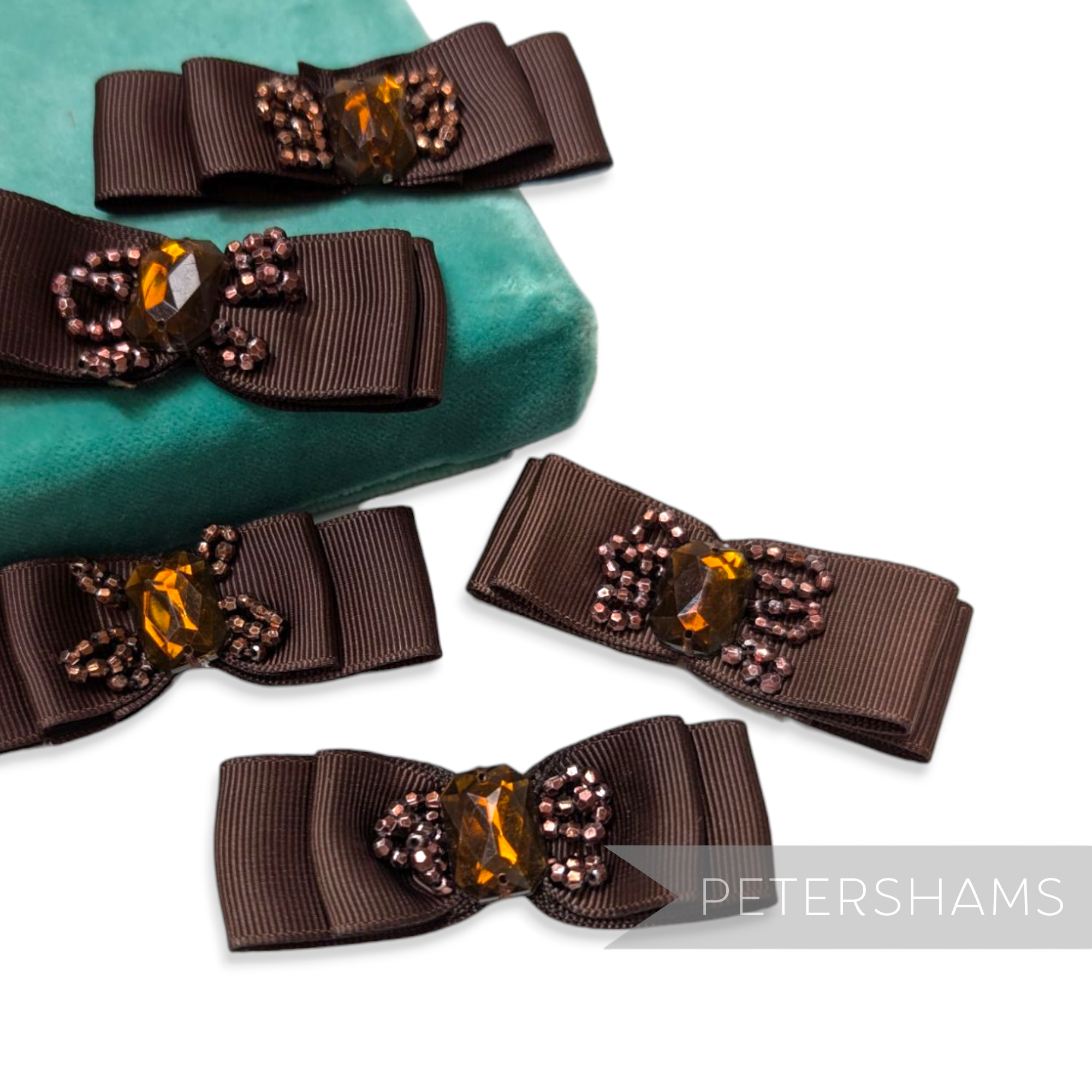 Brown Beaded & Gemstone Ribbon Grosgrain Bow Trims - Pack of 5 ...
