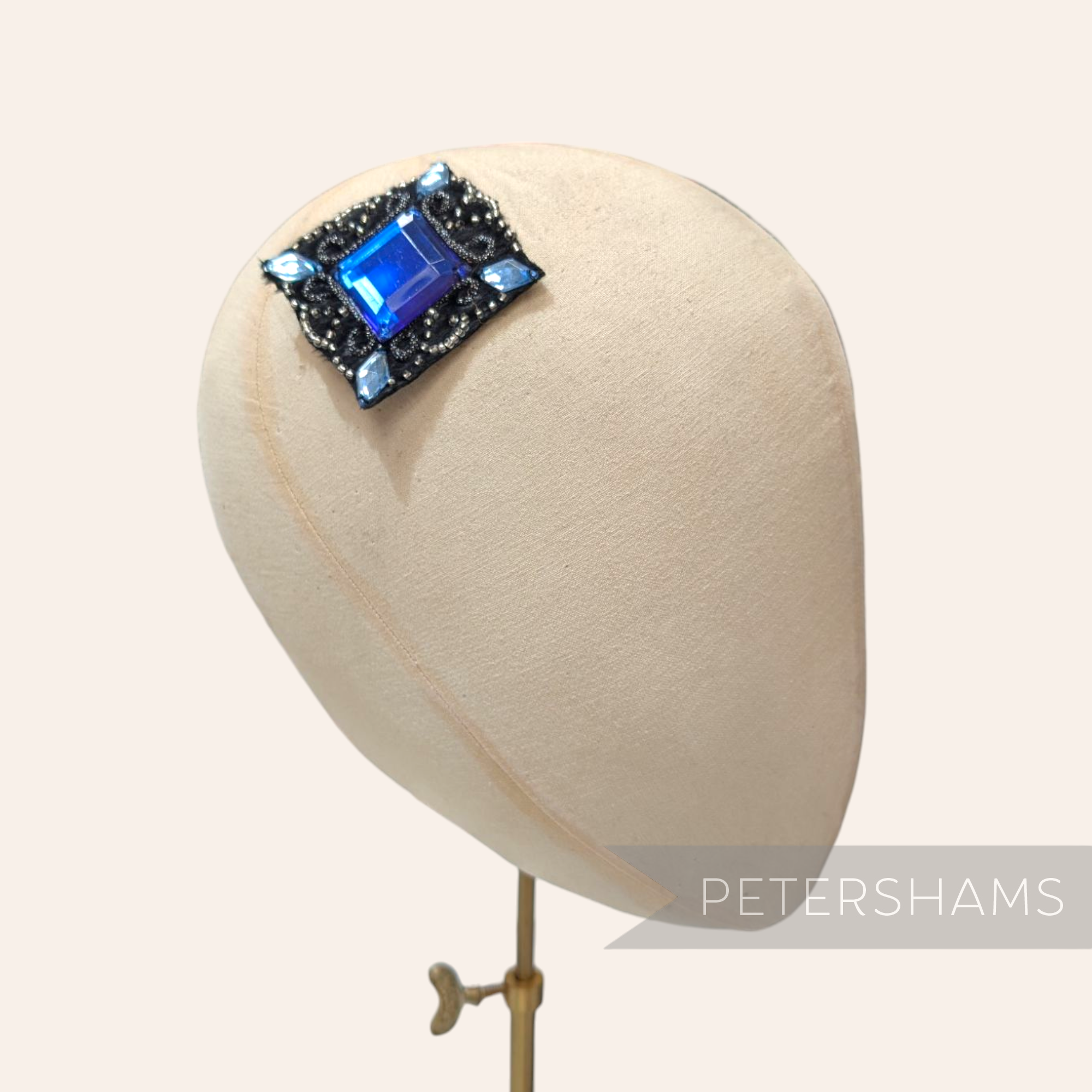 Black & Blue Fuzzy Disco Motifs with Beading, Gemstones and Braid