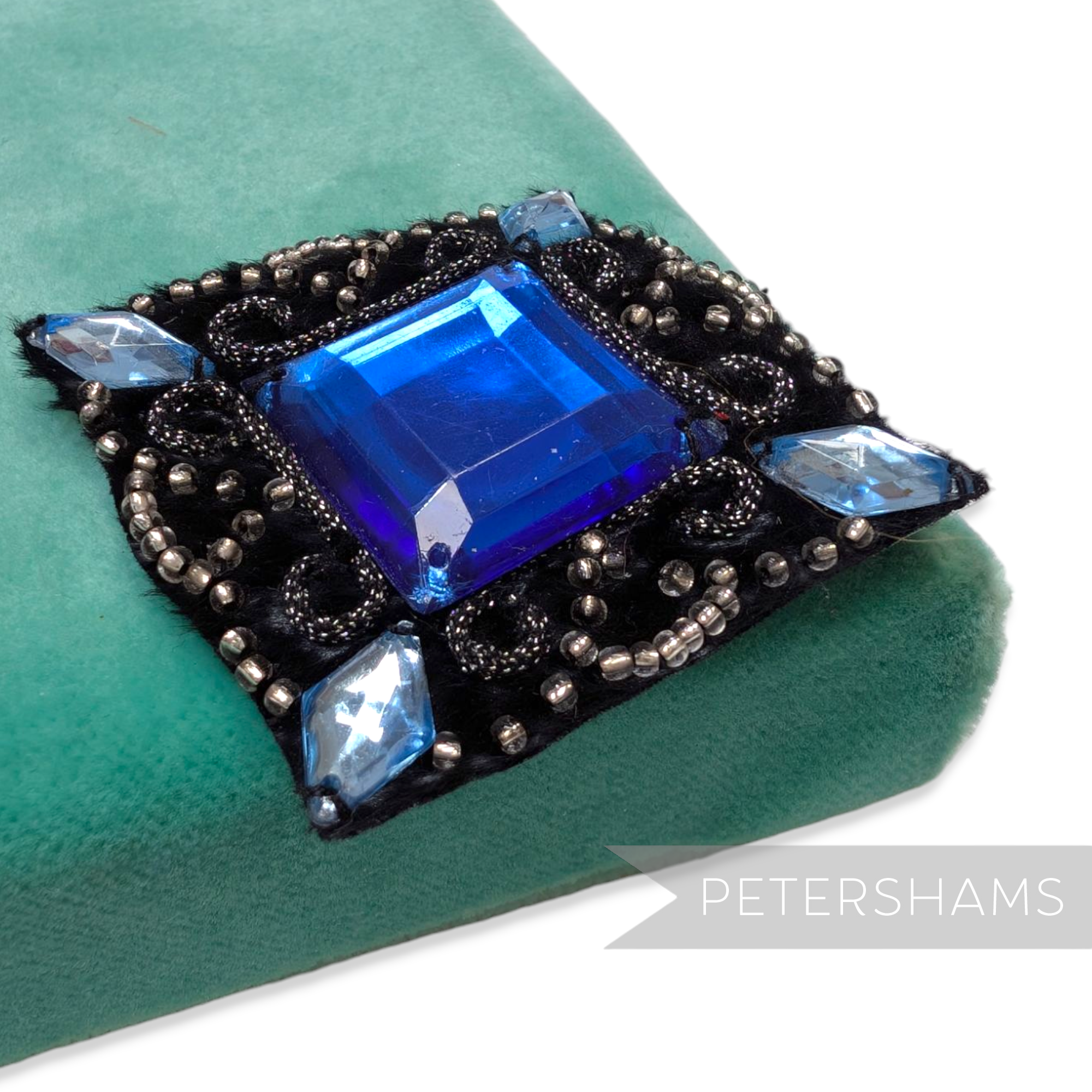 Black & Blue Fuzzy Disco Motifs with Beading, Gemstones and Braid